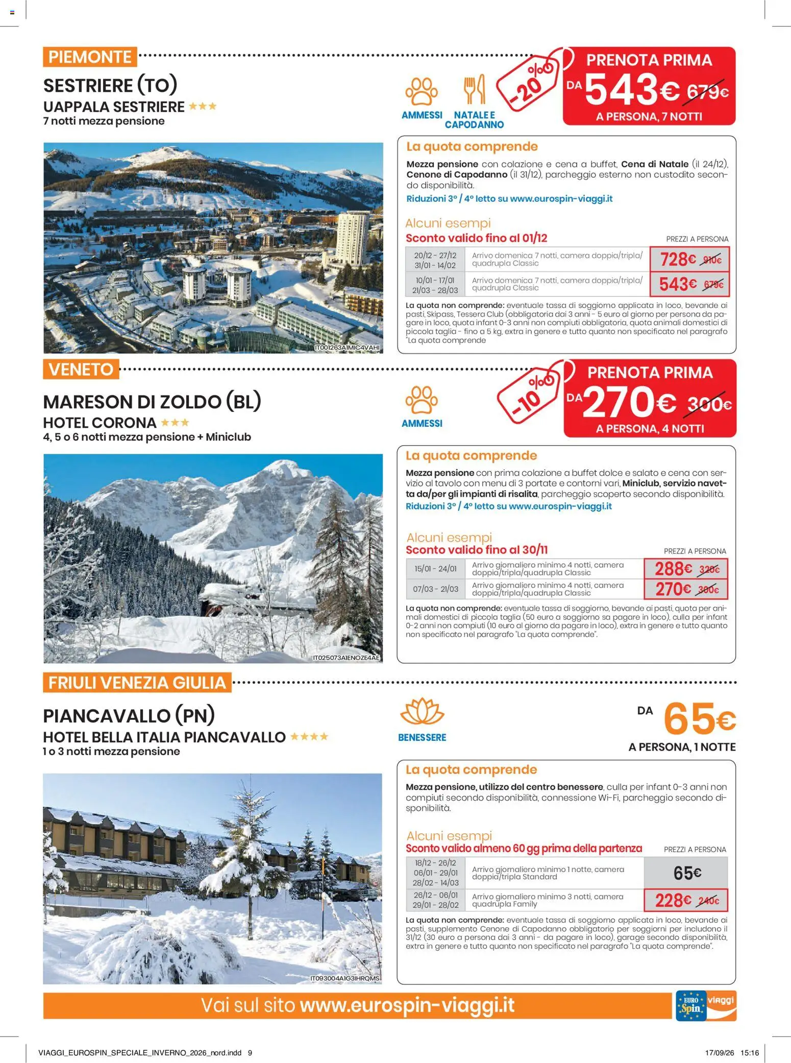 Anteprima dell'opuscolo Eurospin volantino Viaggi Nord dal negozio Eurospin valido da 17/09/2026 - Letto, Tavolo, Culla, Contorni, Bevande