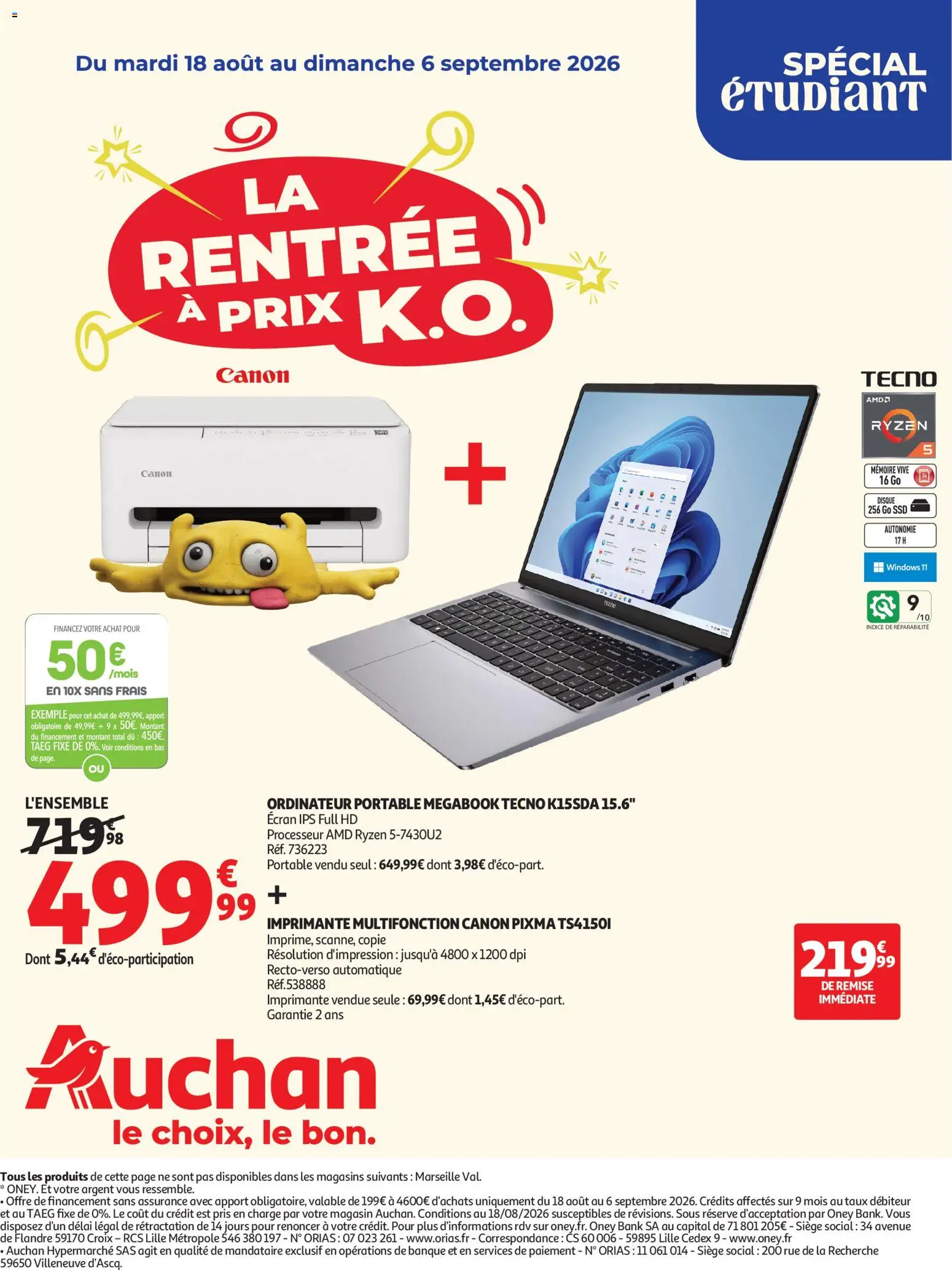 Voorbeeld van Auchan Promos rentrée étudiants van winkel Auchan geldig vanaf 18/08/2026 - Bank, La