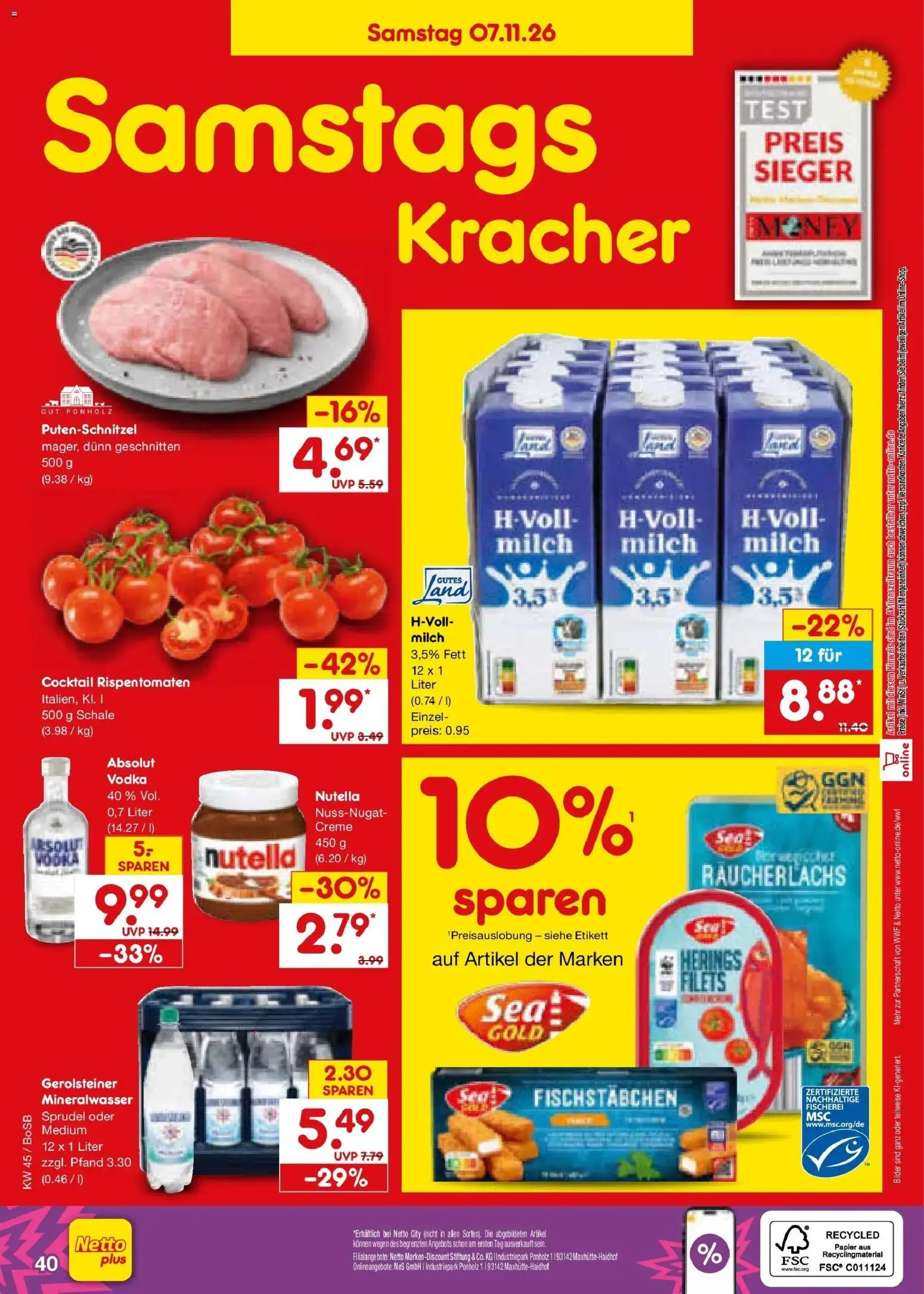 Vorschau von dem Prospekt des Geschäftes Netto Marken-Discount, gültig ab dem 02.11.2026 - Bilder, Nutella, Gerolsteiner, Milch, Vodka, Creme, Räucherlachs, Fischstabchen
