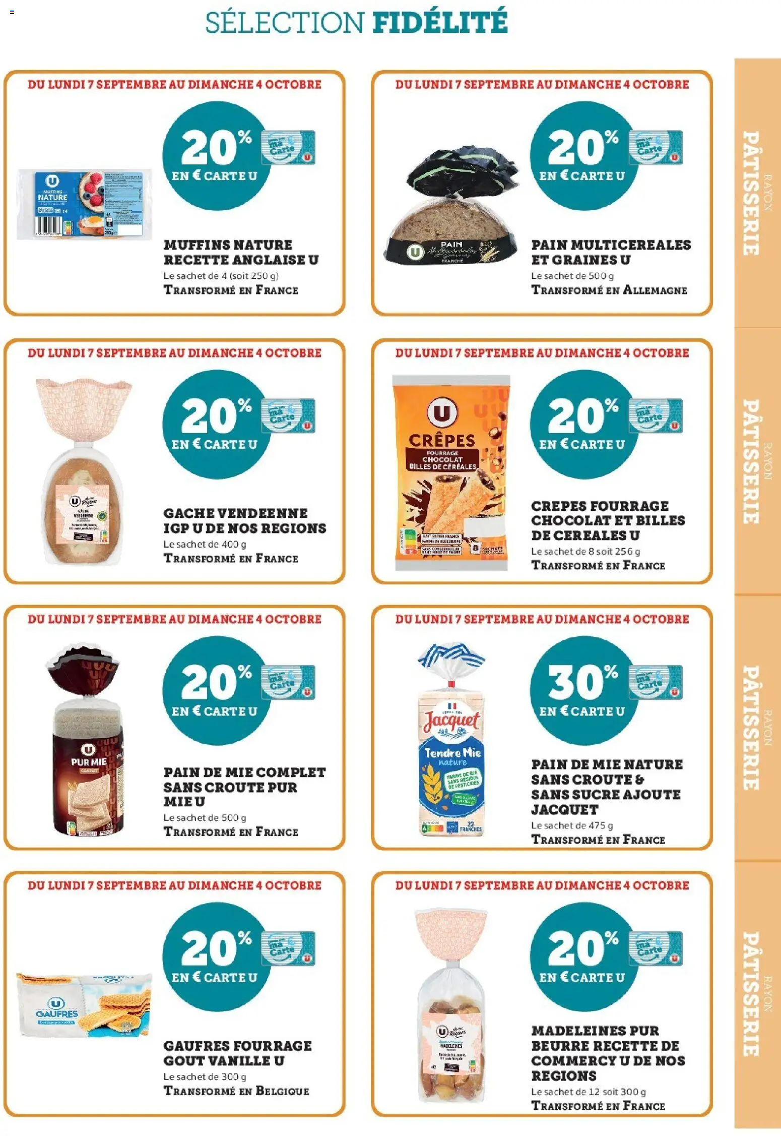 Prévisualisation de Super U - Ma sélection Carte U Septembre du magasin Super U formulaire valide 07/09/2026 - Gaufres, Muffins, Pain, Beurre, Sucre, Vanille, Céréales, Graines