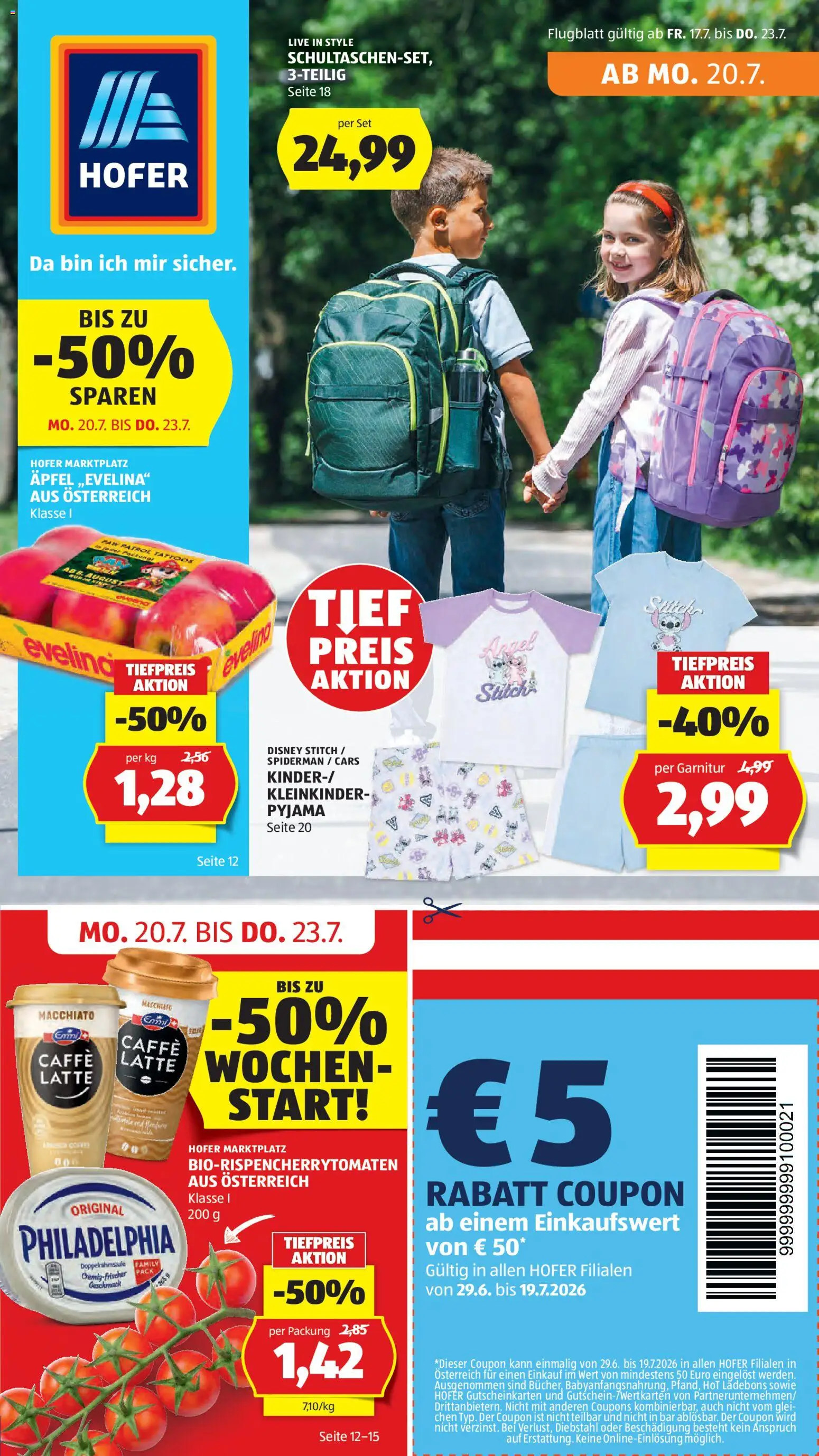 Vorschau der Angebote: Hofer Hofer Flugblatt gültig ab 17.07.2026 - Äpfel, Pyjama, Bücher