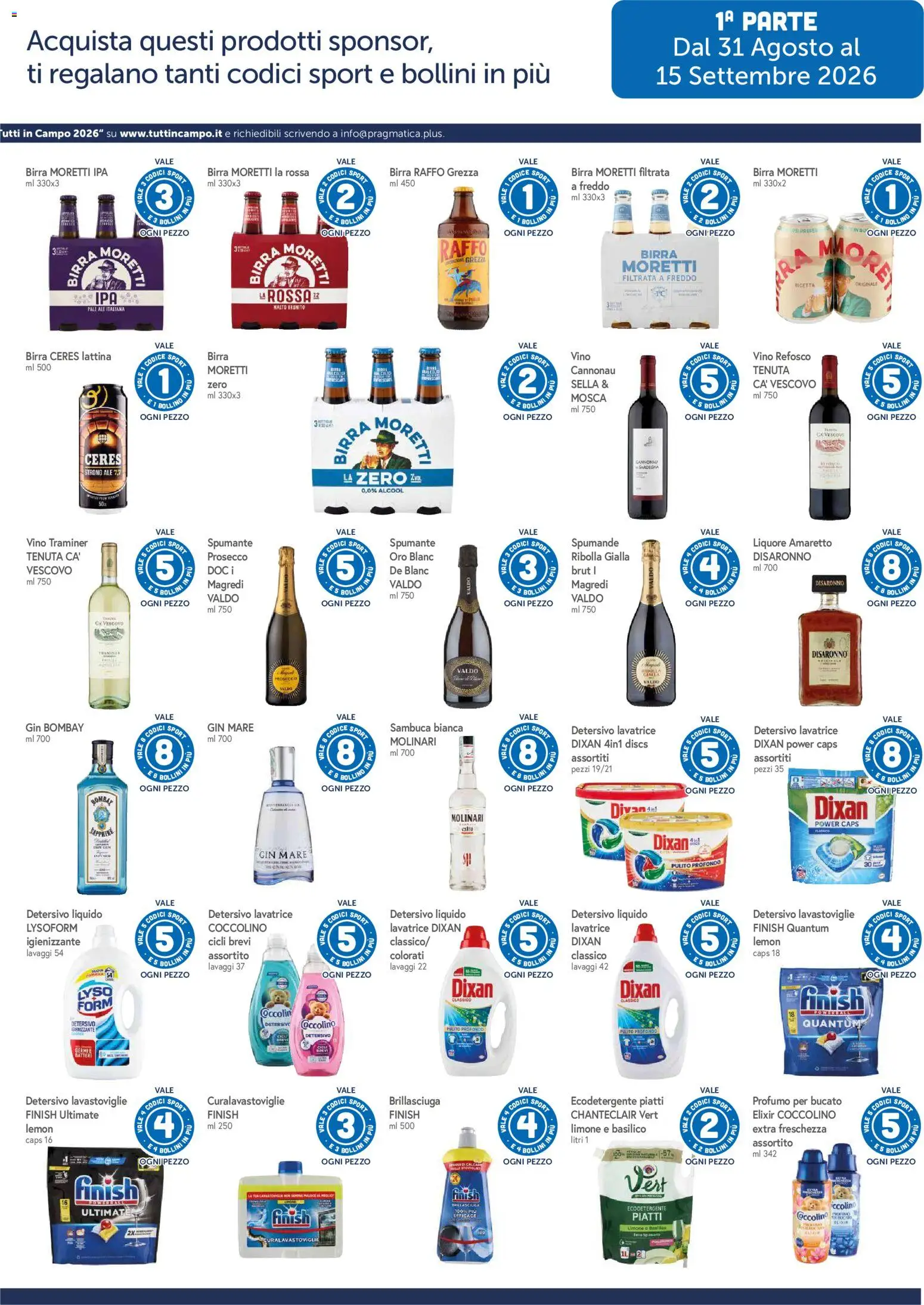 Anteprima dell'opuscolo Famila volantino Grande Raccolta Fila dal negozio Famila valido da 31/08/2026 - Limone, Profumo, Birra Moretti, Birra Raffo, Amaretto, Spumante, Gin Bombay, Ceres Birra