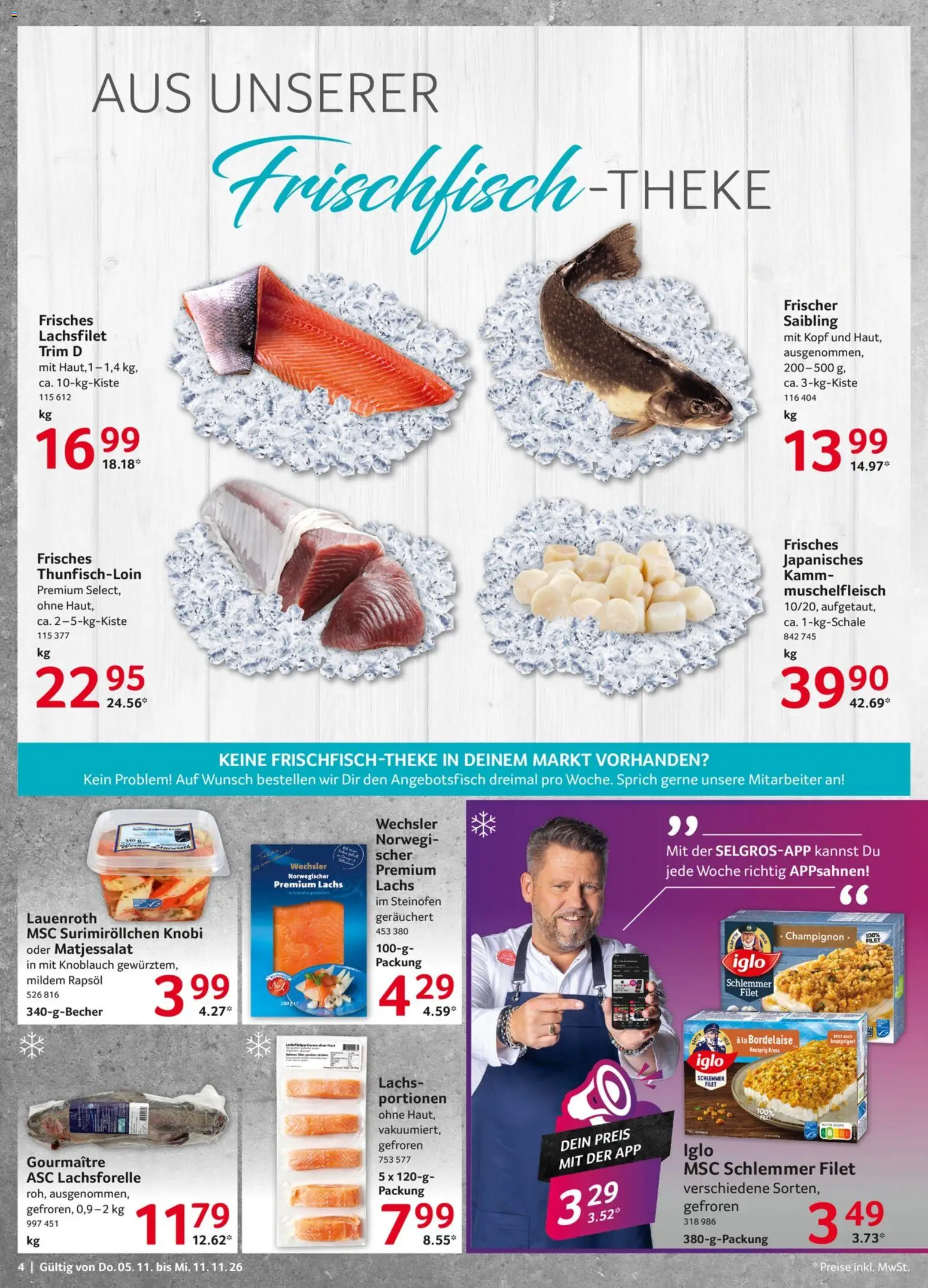 Vorschau von dem Prospekt des Geschäftes Selgros, gültig ab dem 05.11.2026 - Lachs, Knoblauch, Rapsöl, Iglo