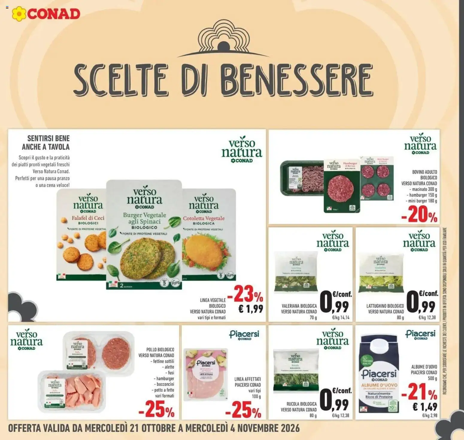 Anteprima dell'opuscolo Conad volantino Brembate di Sopra dal negozio Conad valido da 21/10/2026 - Hamburger, Pollo, Terra, Piatti, Ceci, Bovino, Macinato, Piatti pronti