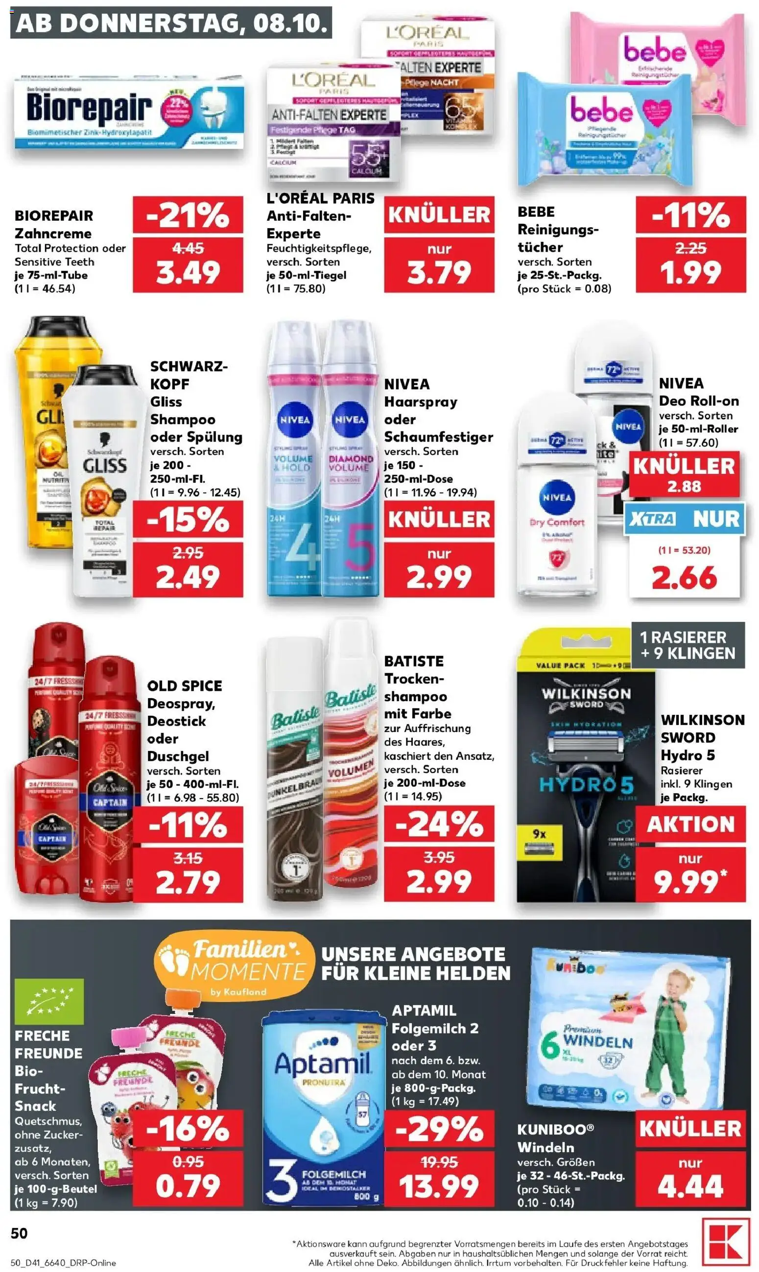 Vorschau von dem Prospekt des Geschäftes Kaufland, gültig ab dem 08.10.2026 - Shampoo, Zucker, Rasierer, Duschgel, Haarspray, Spülung