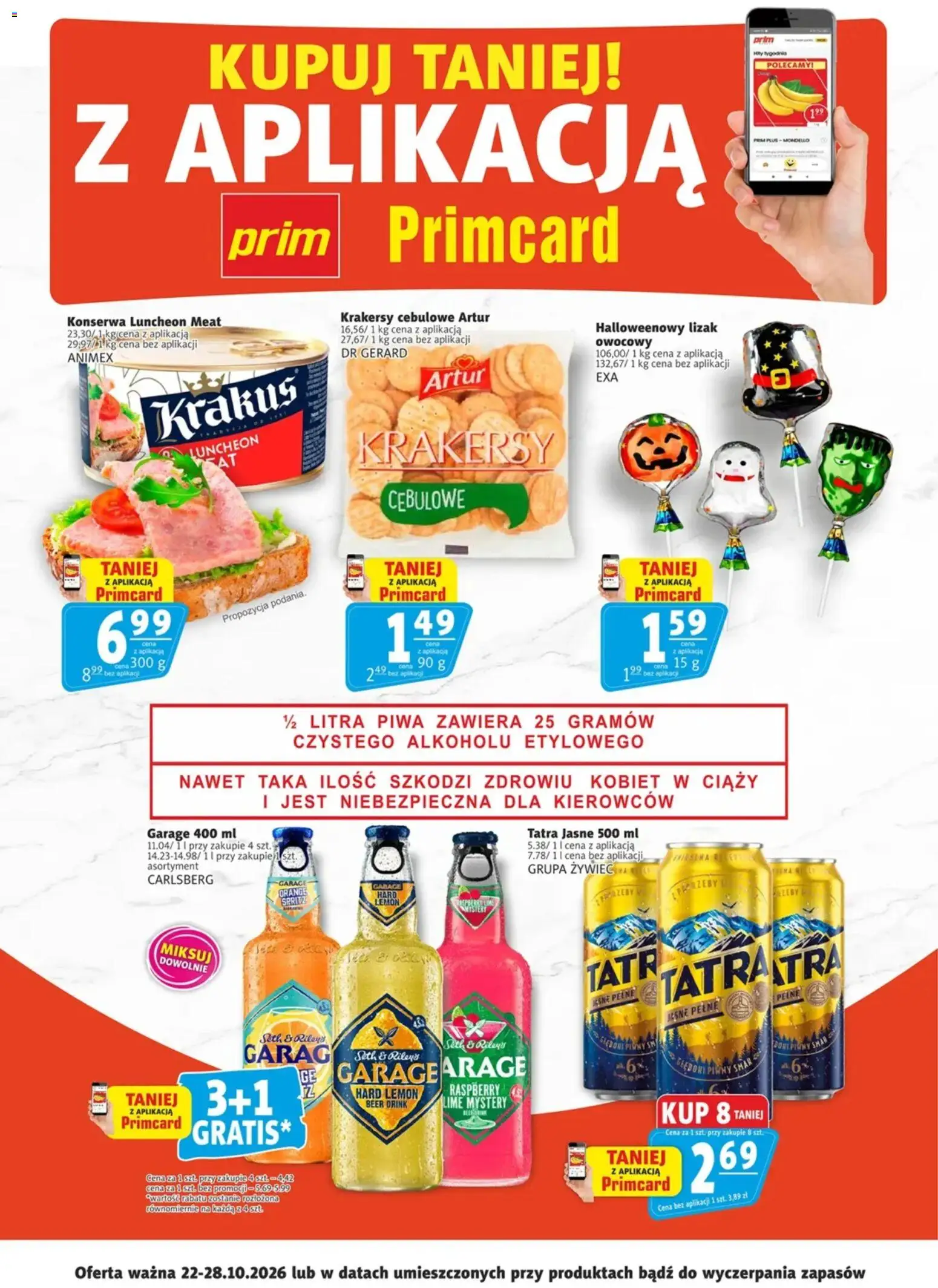 Pogląd gazetki "Prim Market promocje - Primcard" ze sklepu Prim Market ważnej od 22.10.2026 - Carlsberg, Krakersy