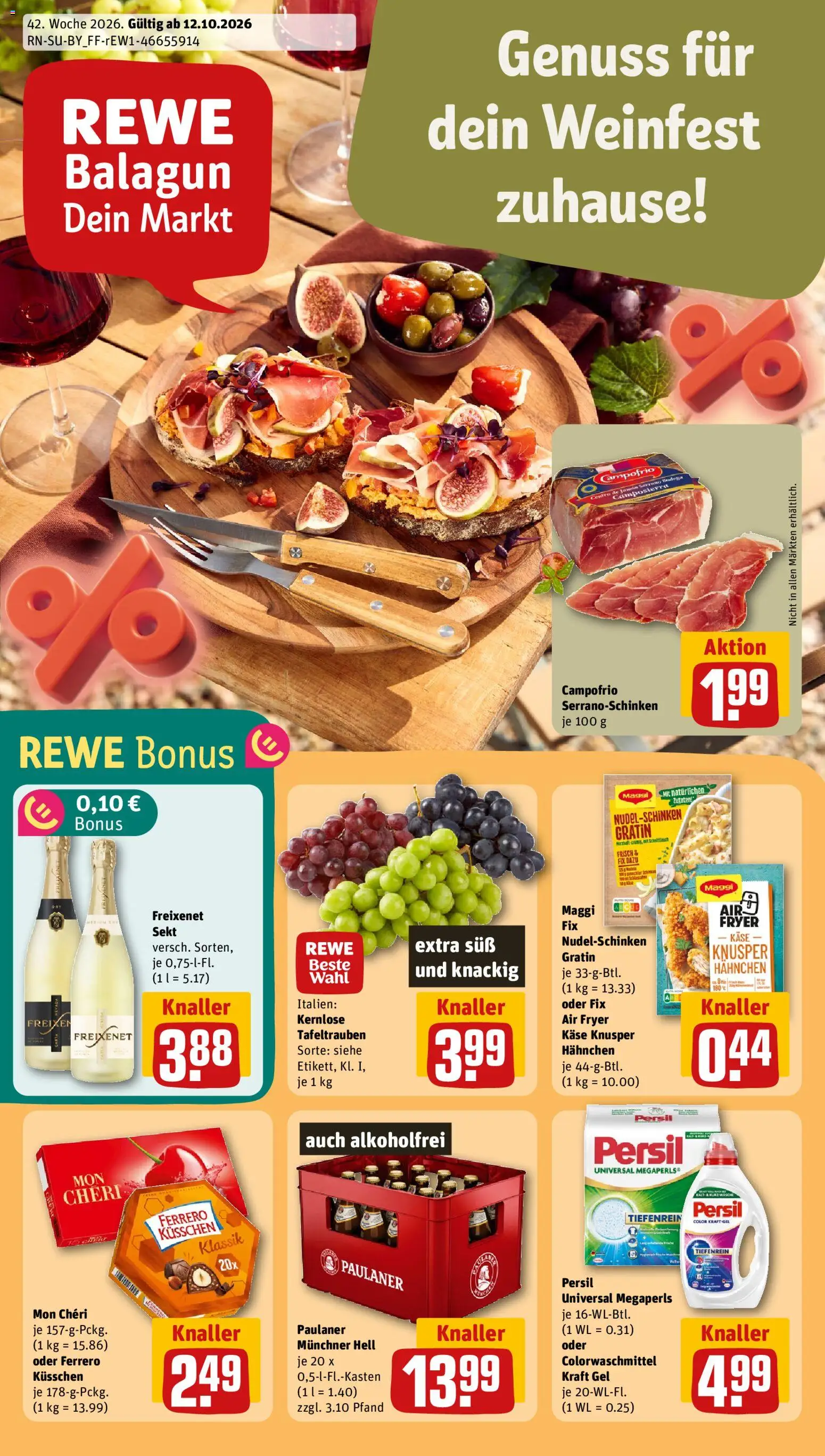 Voorbeeld van Rewe DE folder van winkel Rewe DE geldig vanaf 12-10-2026 - Gel, Mon Chéri, Sekt, Jamón Serrano