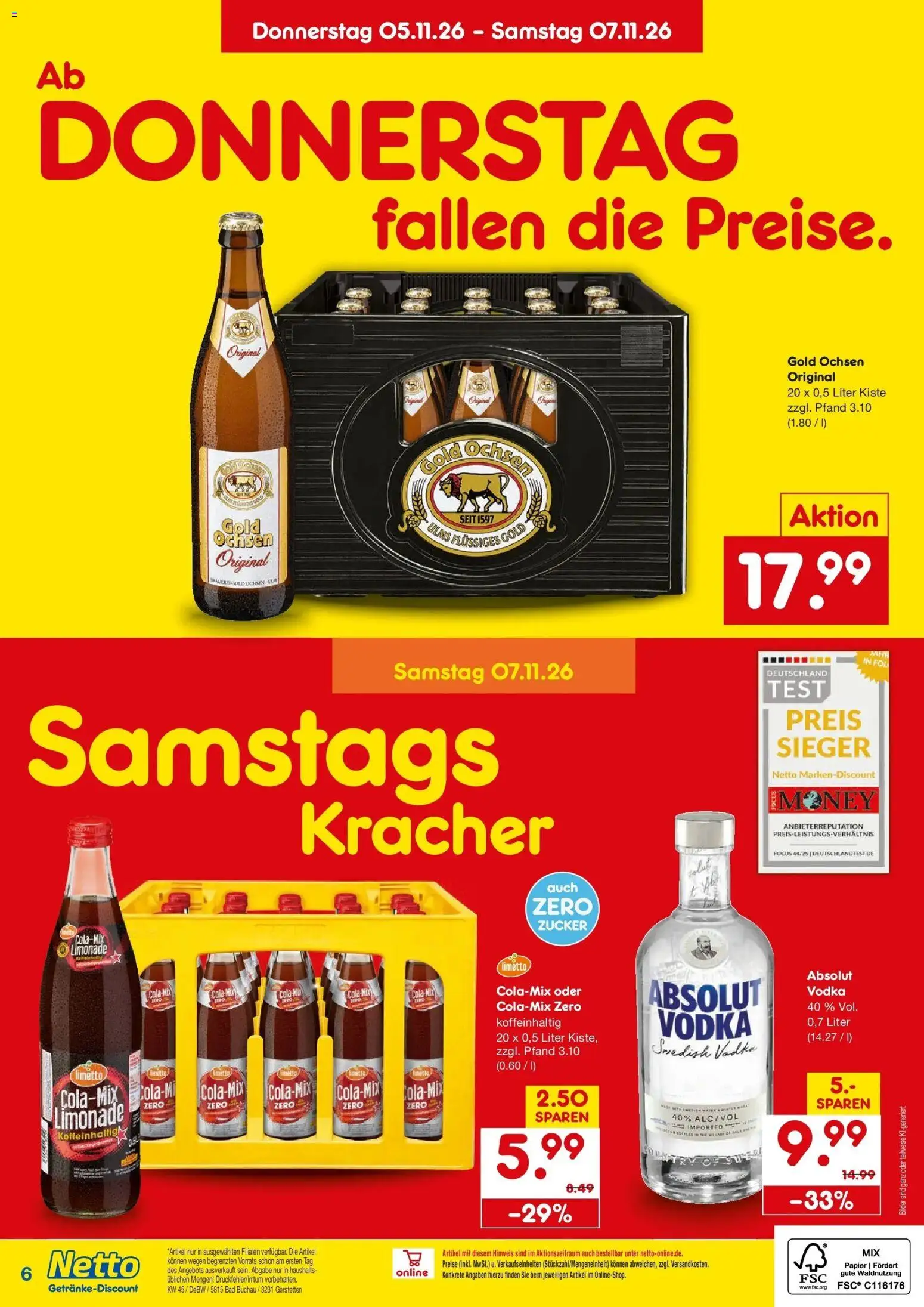 Vorschau von dem Prospekt des Geschäftes Netto Marken-Discount, gültig ab dem 02.11.2026 - Bilder, Bad, Cola, Vodka, Zucker, Limonade