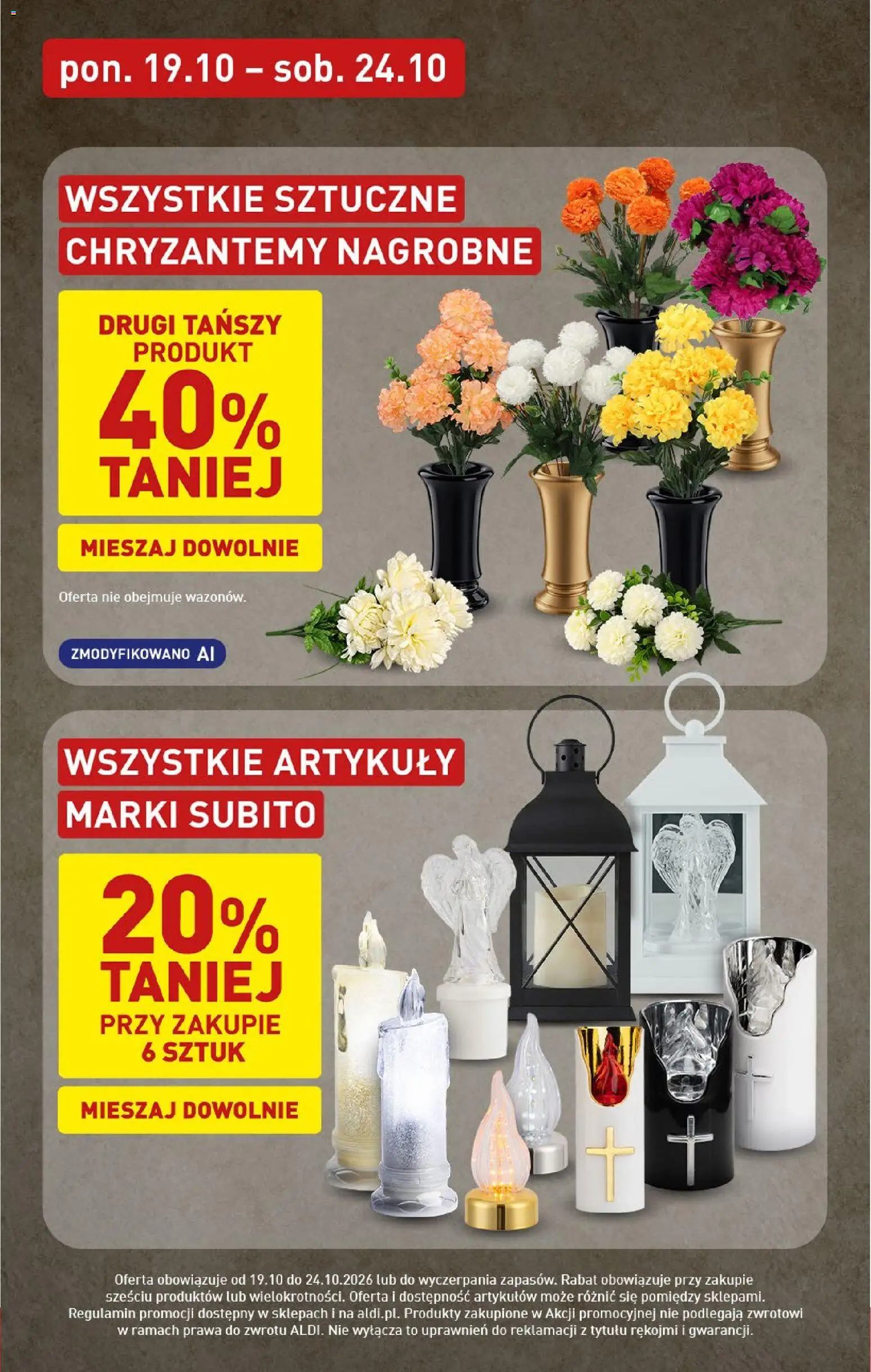Pogląd gazetki "Aldi gazetka - Znicze i stroiki" ze sklepu Aldi ważnej od 19.10.2026 - Chryzantemy