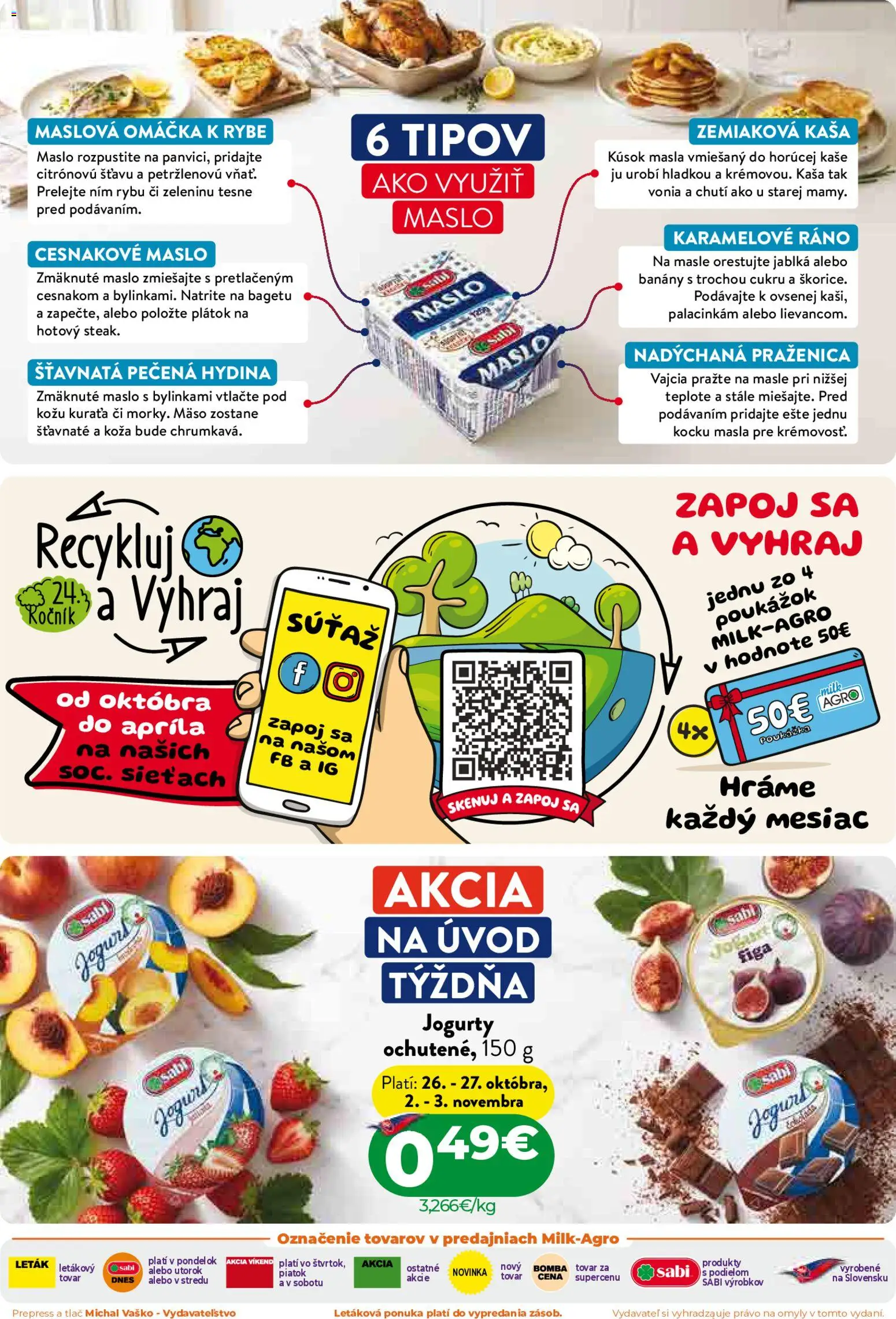 Náhľad Milk Agro letáku platného od 21.10.2026 - Mäso, Vajcia, Jogurt, Omáčka, Hydina, Jablká, Kaša, Banány