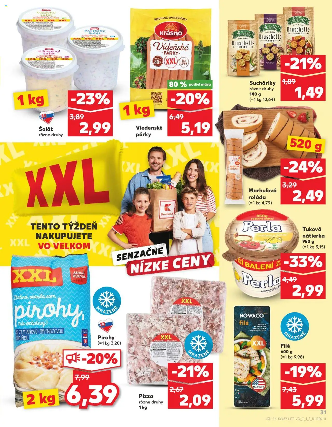 Náhľad Kaufland letáku platného od 11.09.2025 - Pizza, Pirohy, Šalát, Párky, Nátierka
