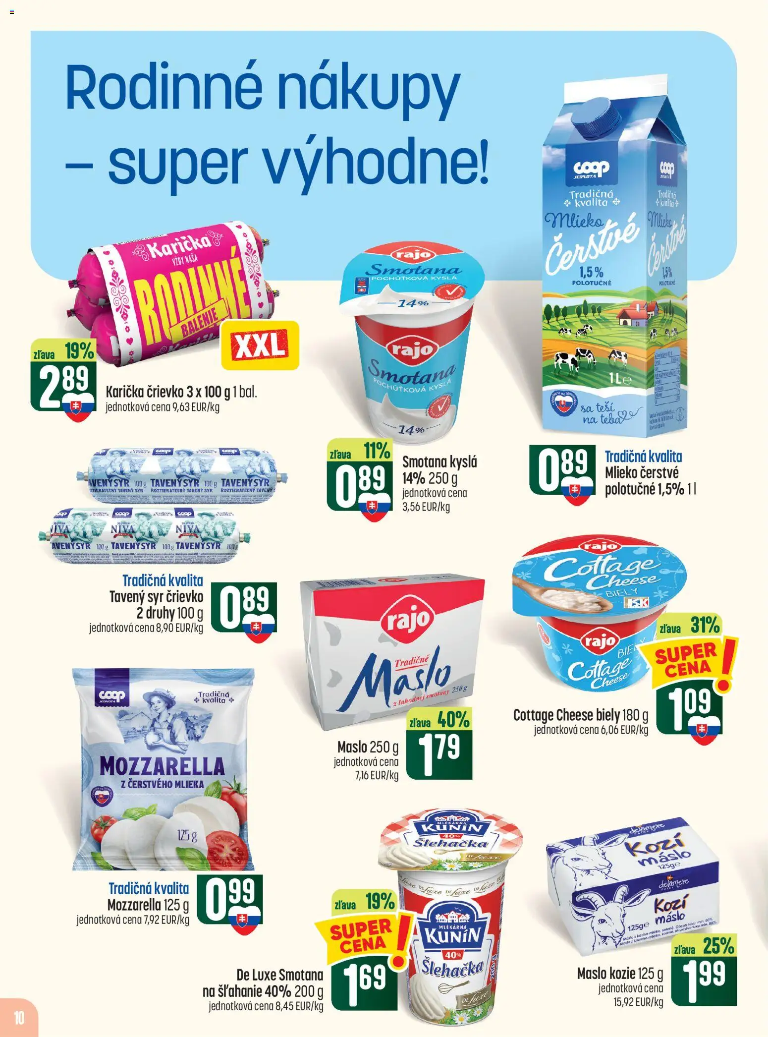 Náhľad COOP Jednota letáku platného od 22.10.2026 - Maslo, Mlieko, Mozzarella, Cottage cheese, Niva, Smotana, Tavený syr, Maslo 250 g