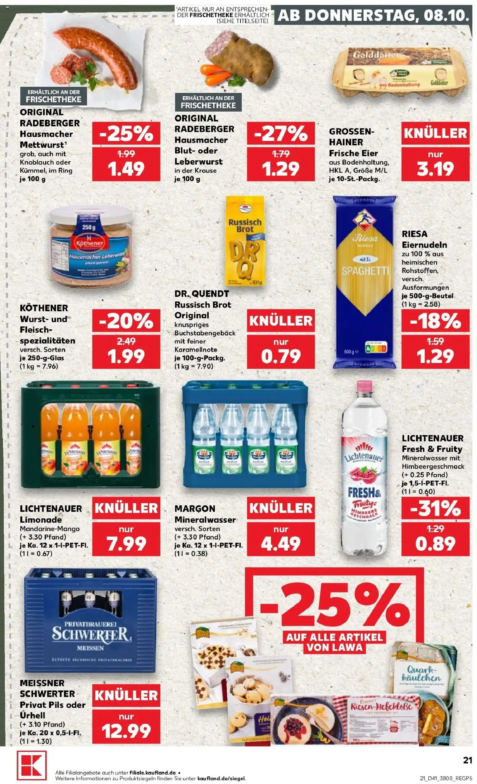 Vorschau von dem Prospekt des Geschäftes Kaufland, gültig ab dem 08.10.2026 - Wurst, Quark, Mineralwasser, Brot, Eier, Knoblauch, Limonade, Spezialitäten