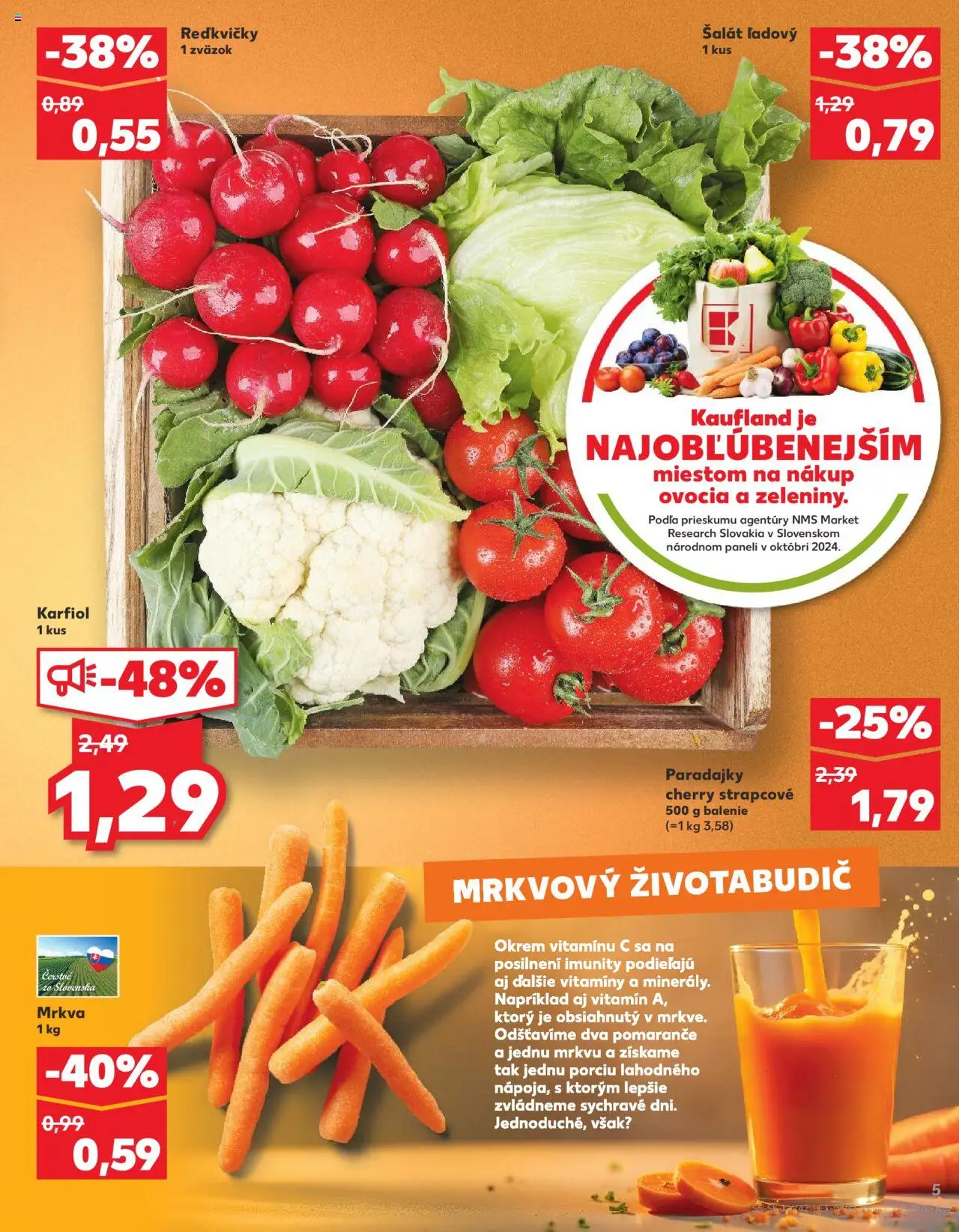 Náhľad Kaufland letáku platného od 16.10.2025 - Šalát, Paradajky, Karfiol, Mrkva, Pomaranče