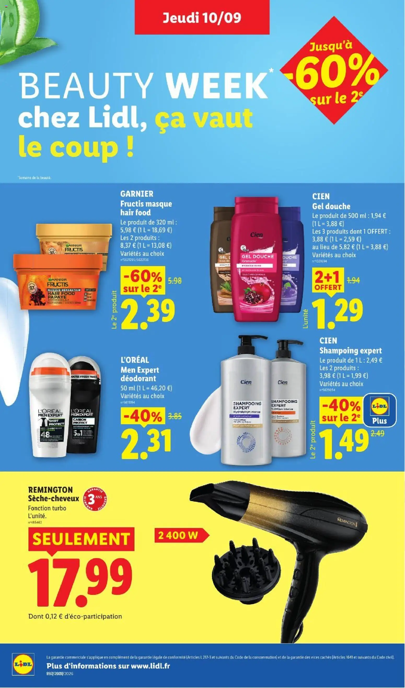 Prévisualisation de LIDL catalogue du magasin LIDL formulaire valide 10/09/2026 - Gel douche, Douche, Masque, Shampooing, Remington, Déodorant, Gel douche Cien, Sèche-cheveux