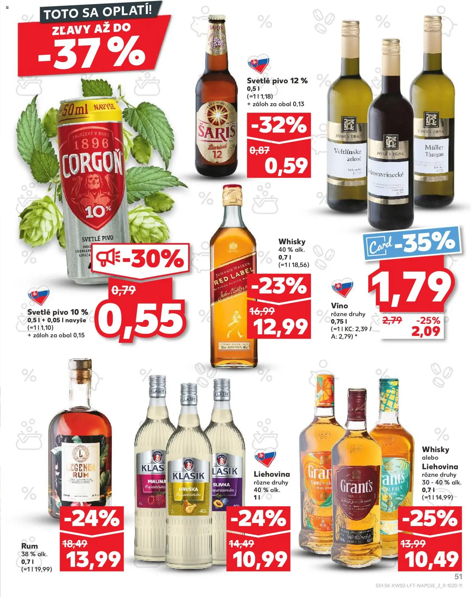 Náhľad Kaufland letáku platného od 08.01.2026 - Pivo, Víno, Rum, Whisky, Šariš, Corgoň, Grant's Whisky