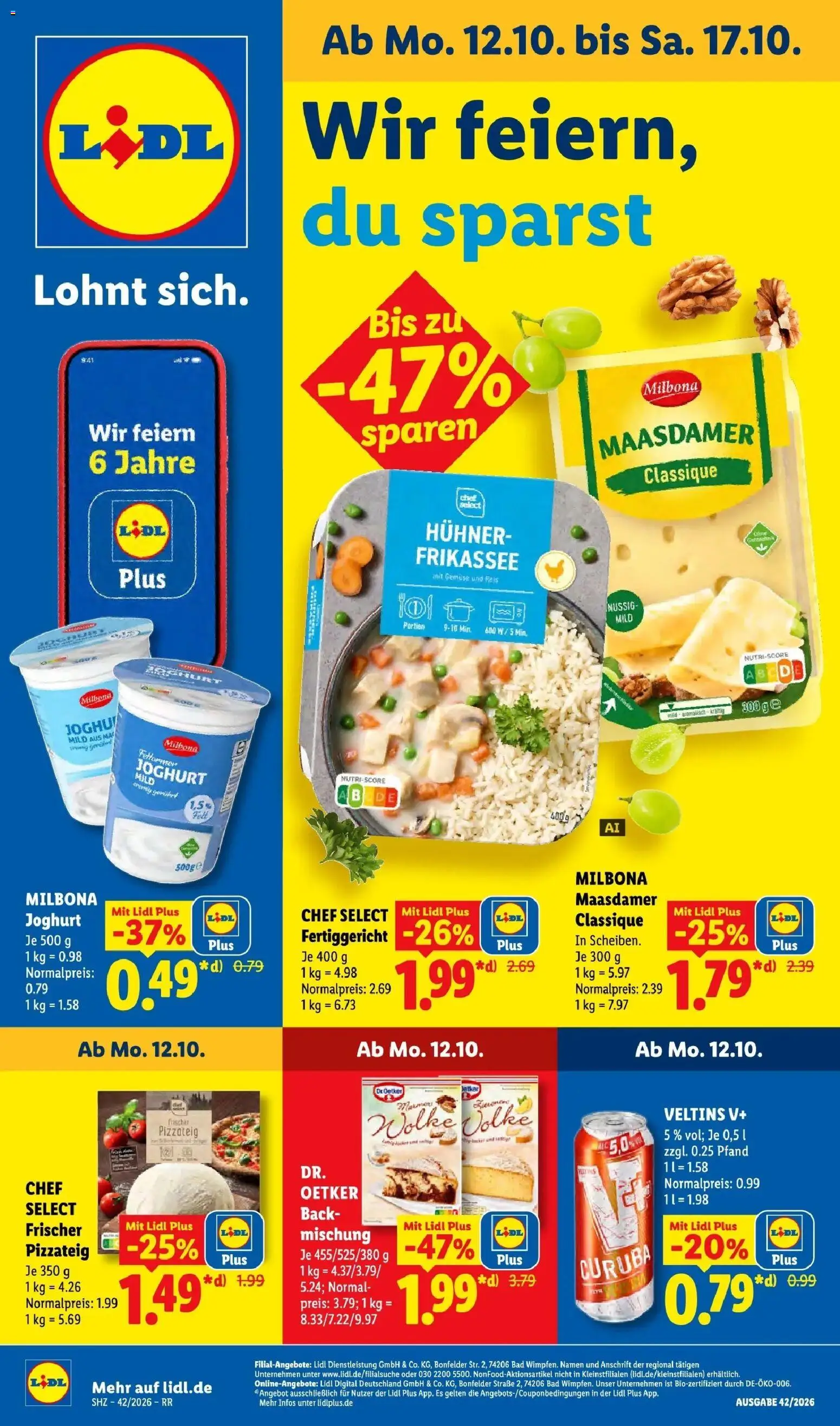 Vorschau von dem Prospekt des Geschäftes Lidl, gültig ab dem 12.10.2026 - Pizza, Bad, Joghurt, Gemüse, Reis, Veltins