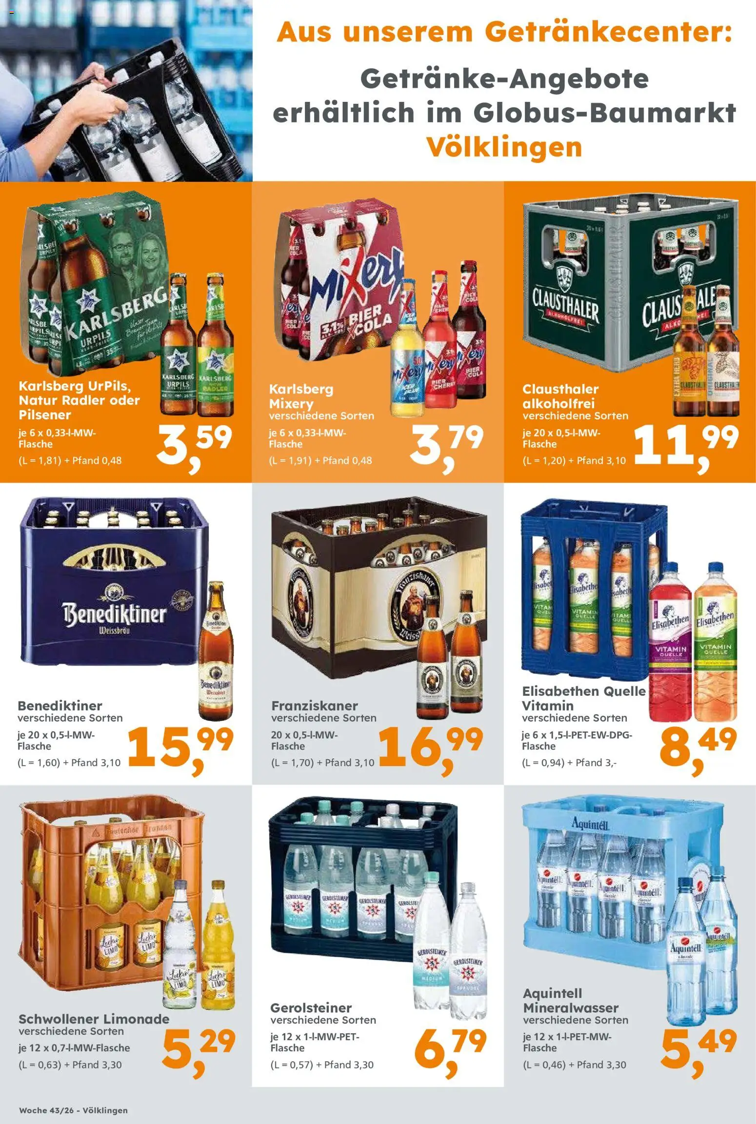 Vorschau von dem Prospekt des Geschäftes Globus Baumarkt, gültig ab dem 19.10.2026 - Mineralwasser, Gerolsteiner, Radler, Limonade, Franziskaner, Mixery