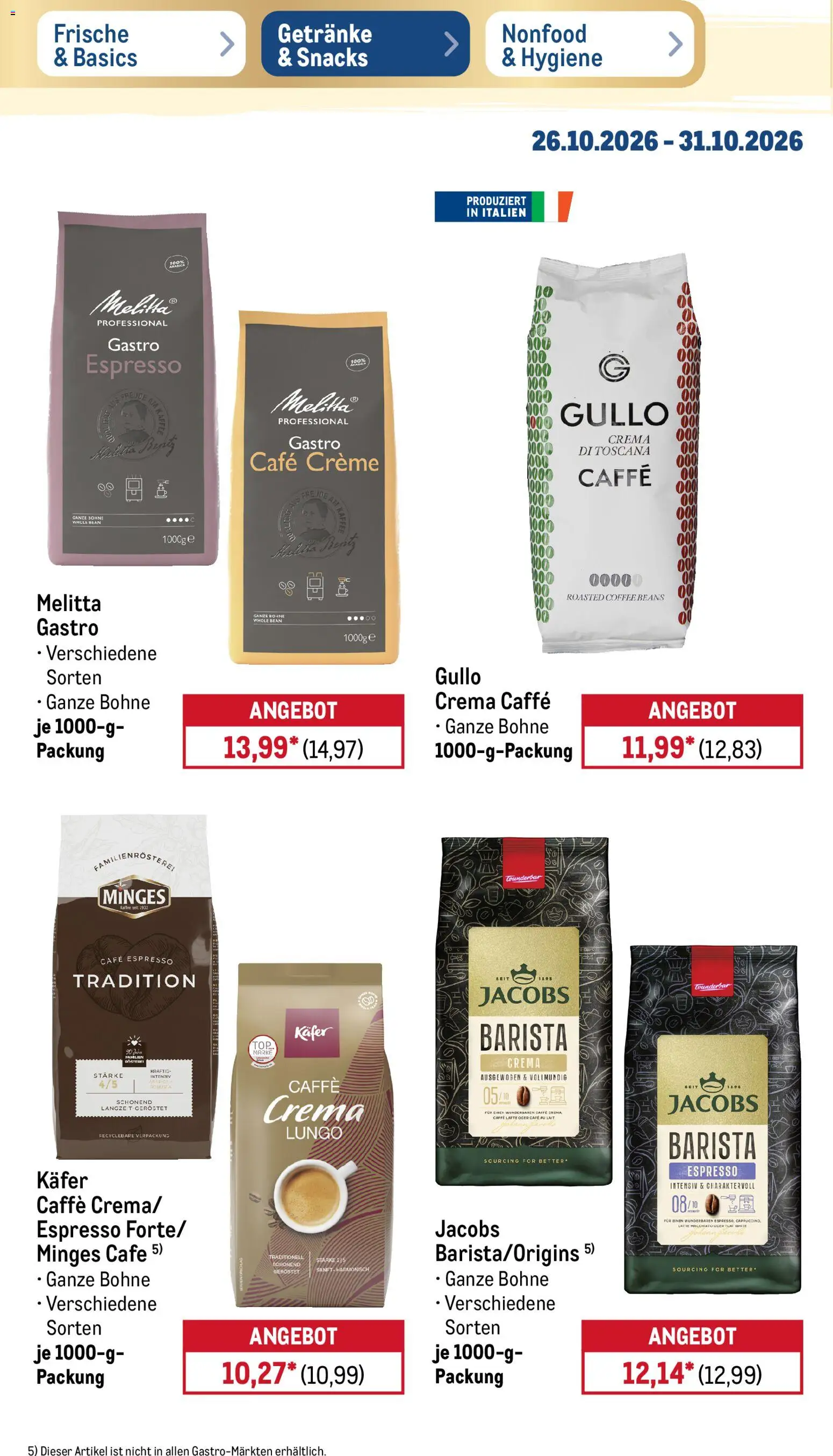 Vorschau von dem Prospekt des Geschäftes Metro, gültig ab dem 26.10.2026 - Kaffee, Melitta, Creme