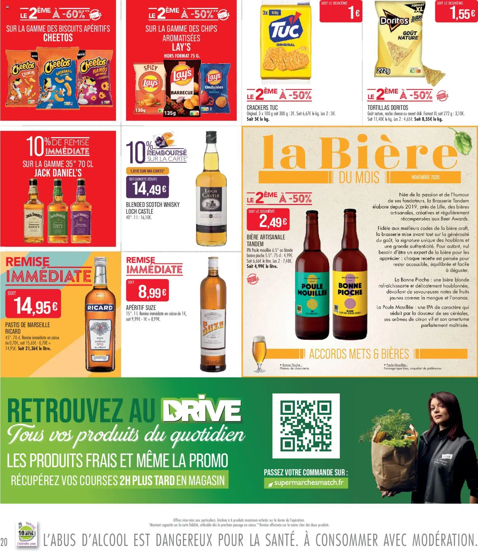 Prévisualisation de Match Supermarché - La match mania du magasin Match Supermarché formulaire valide 27/10/2026 - Fromage, Whisky, Bière, Ricard, Tortillas, Chips, Plateau, Crackers