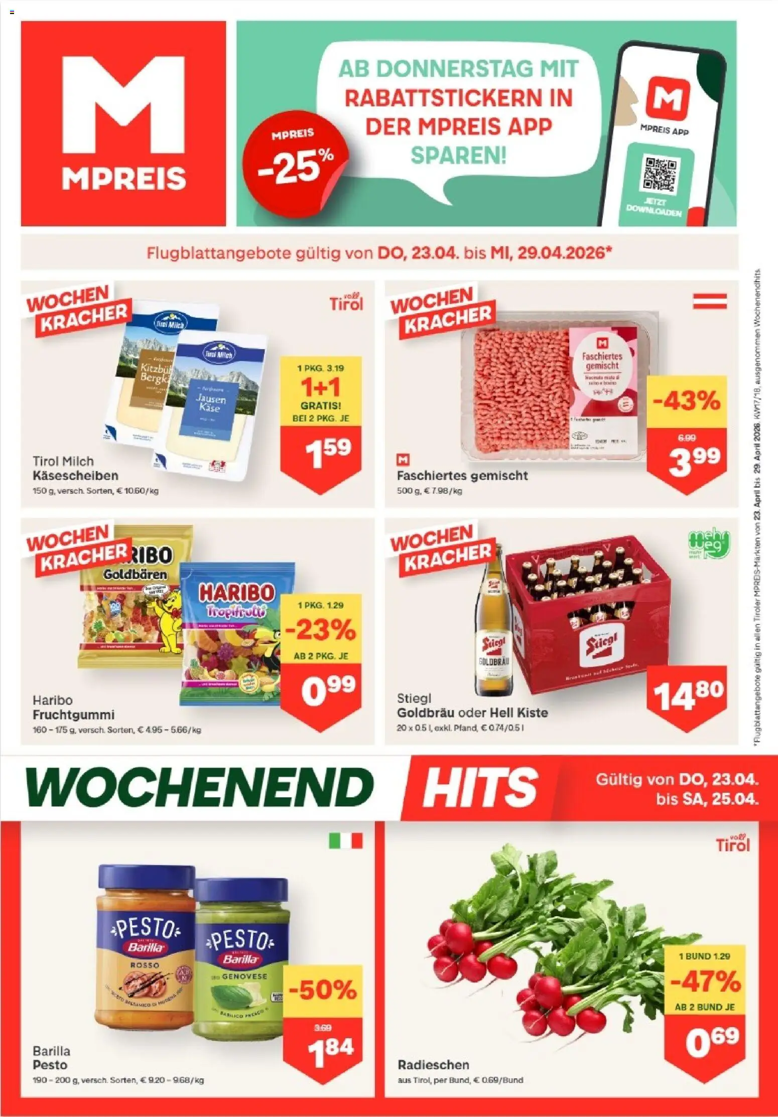 Vorschau der Angebote: MPREIS MPREIS Absam gültig ab 23.04.2026 - Milch, Käse, Barilla
