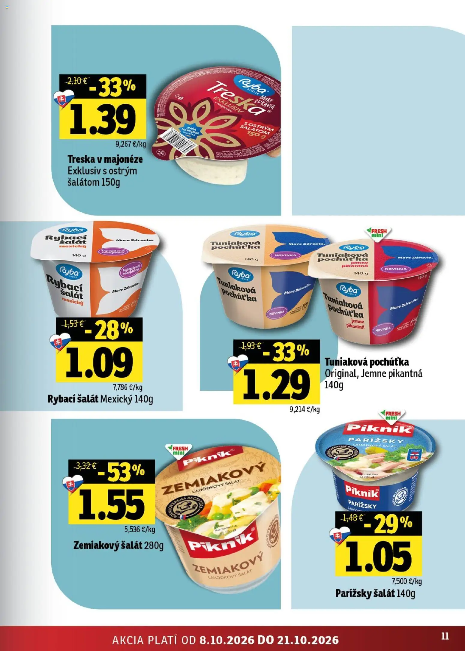 Náhľad Fresh letáku platného od 08.10.2026 - Ryba, Šalát, Treska, Zemiakový šalát