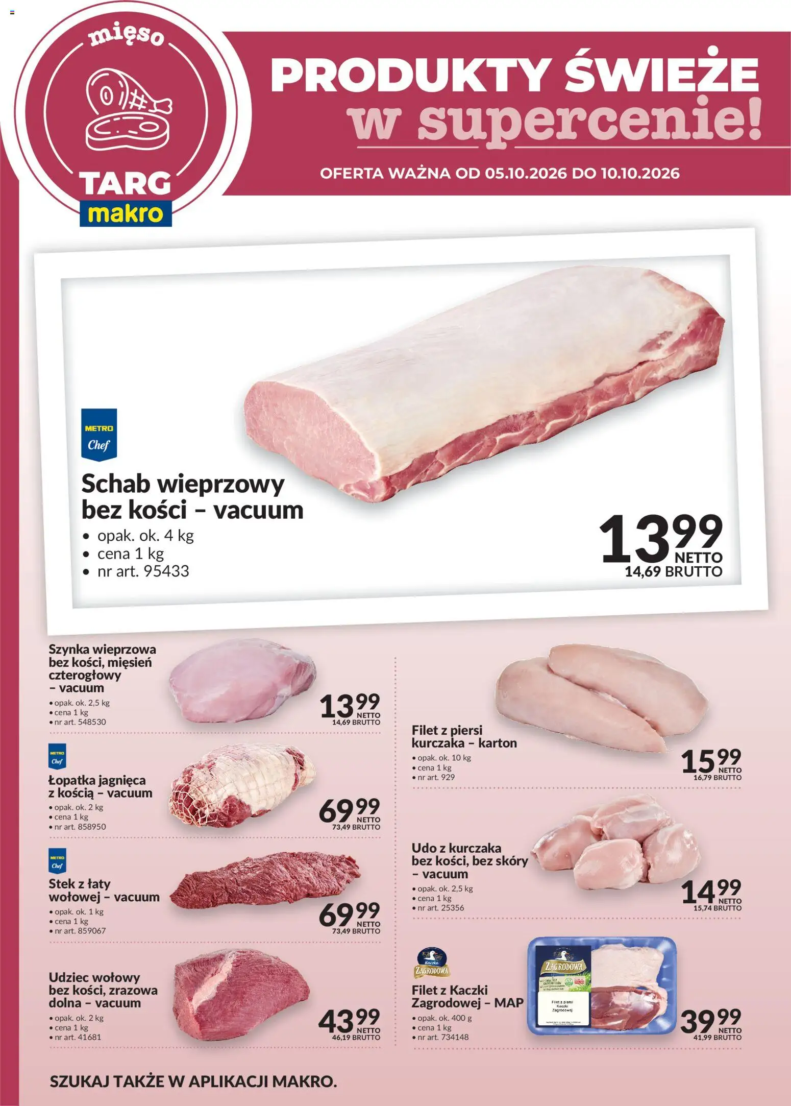 Pogląd gazetki "Makro gazetka - Oferta świeża w super cenach" ze sklepu Makro ważnej od 05.10.2026 - Mięso, Stek, Schab, Szynka, Szynka wieprzowa, Filet z piersi kurczaka, Schab wieprzowy, Filet z kaczki