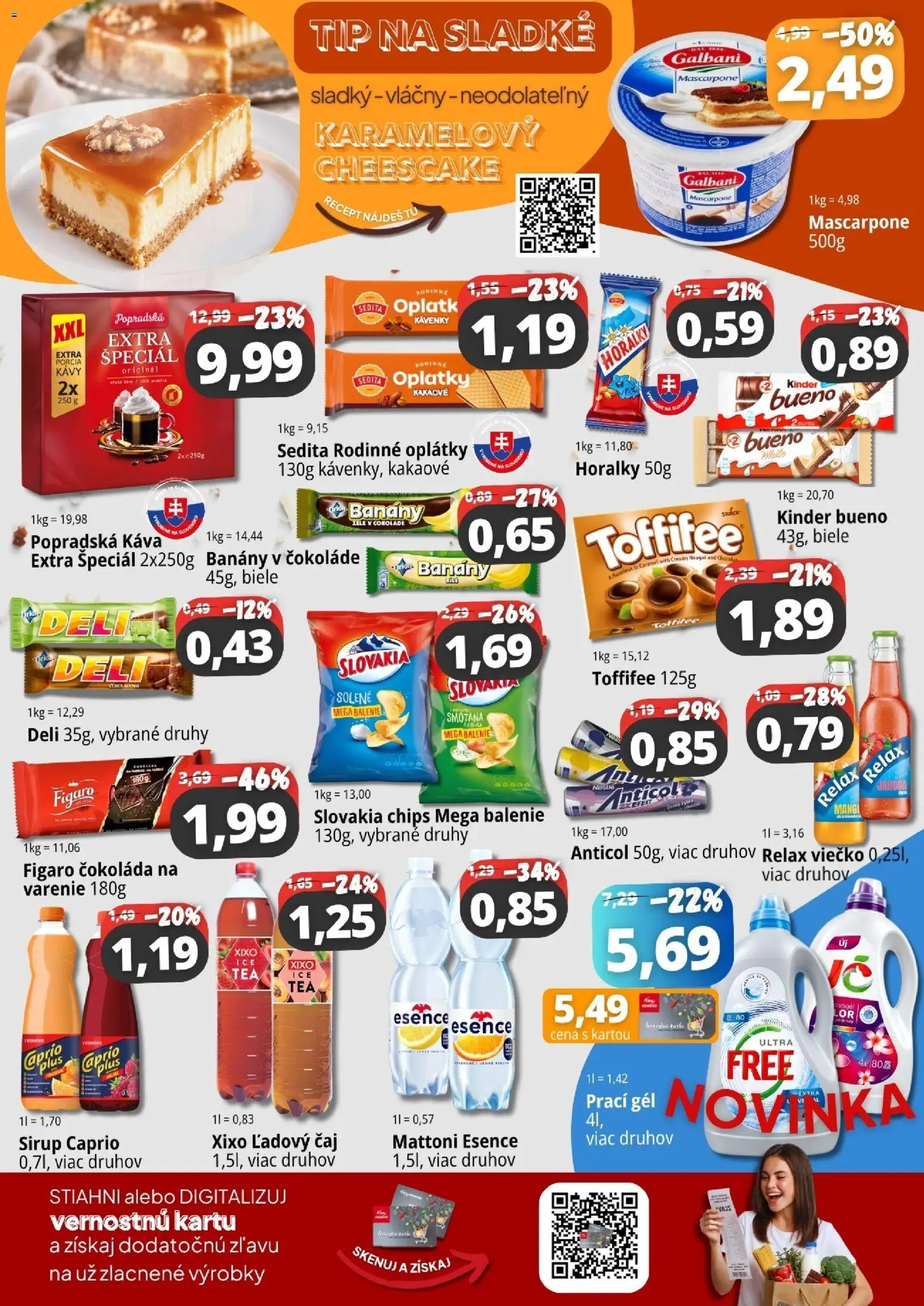 Náhľad CBA Komfos letáku platného od 30.10.2026 - Káva, Čokoláda, Mascarpone, Kinder, Kinder Bueno, Toffifee, Banány v čokoláde, Ľadový čaj