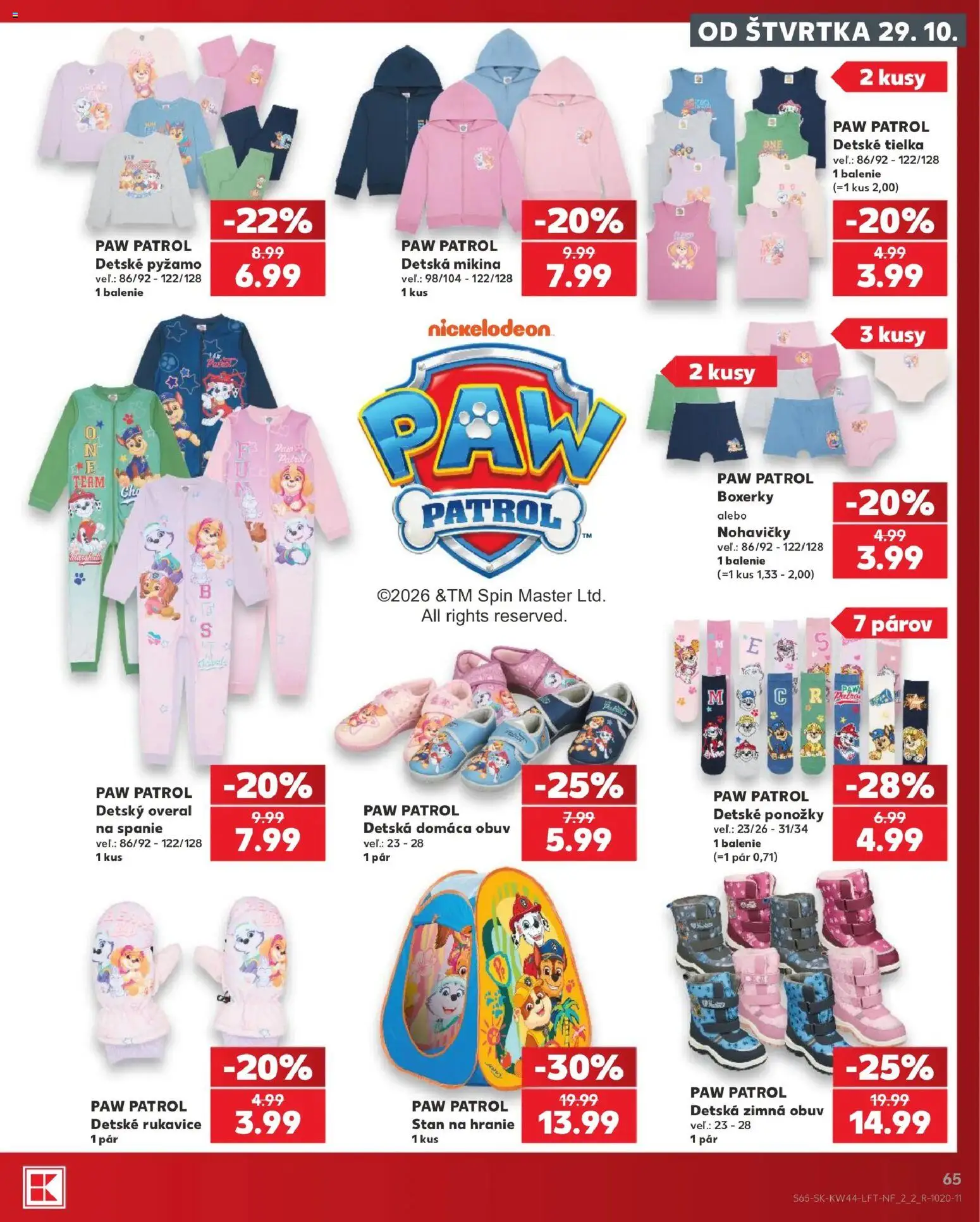 Náhľad Kaufland letáku platného od 29.10.2026 - Mikina, Stan, Ponožky, Overal, Pyžamo, Nohavičky, Boxerky, Rukavice