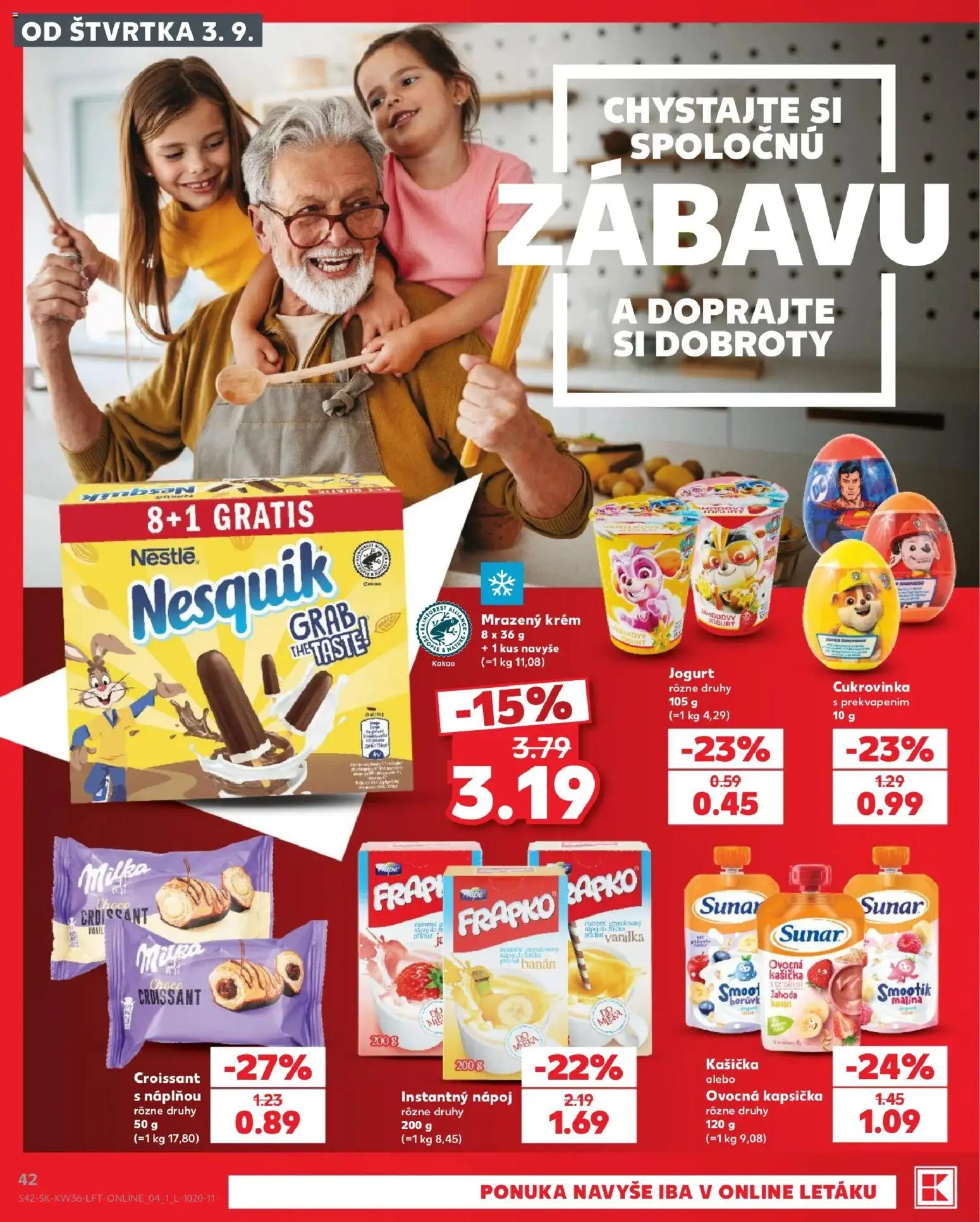 Náhľad Kaufland letáku platného od 03.09.2026 - Croissant, Milka, Kakao, Jogurt, Sunar, Vanilka, Nesquik, Krém
