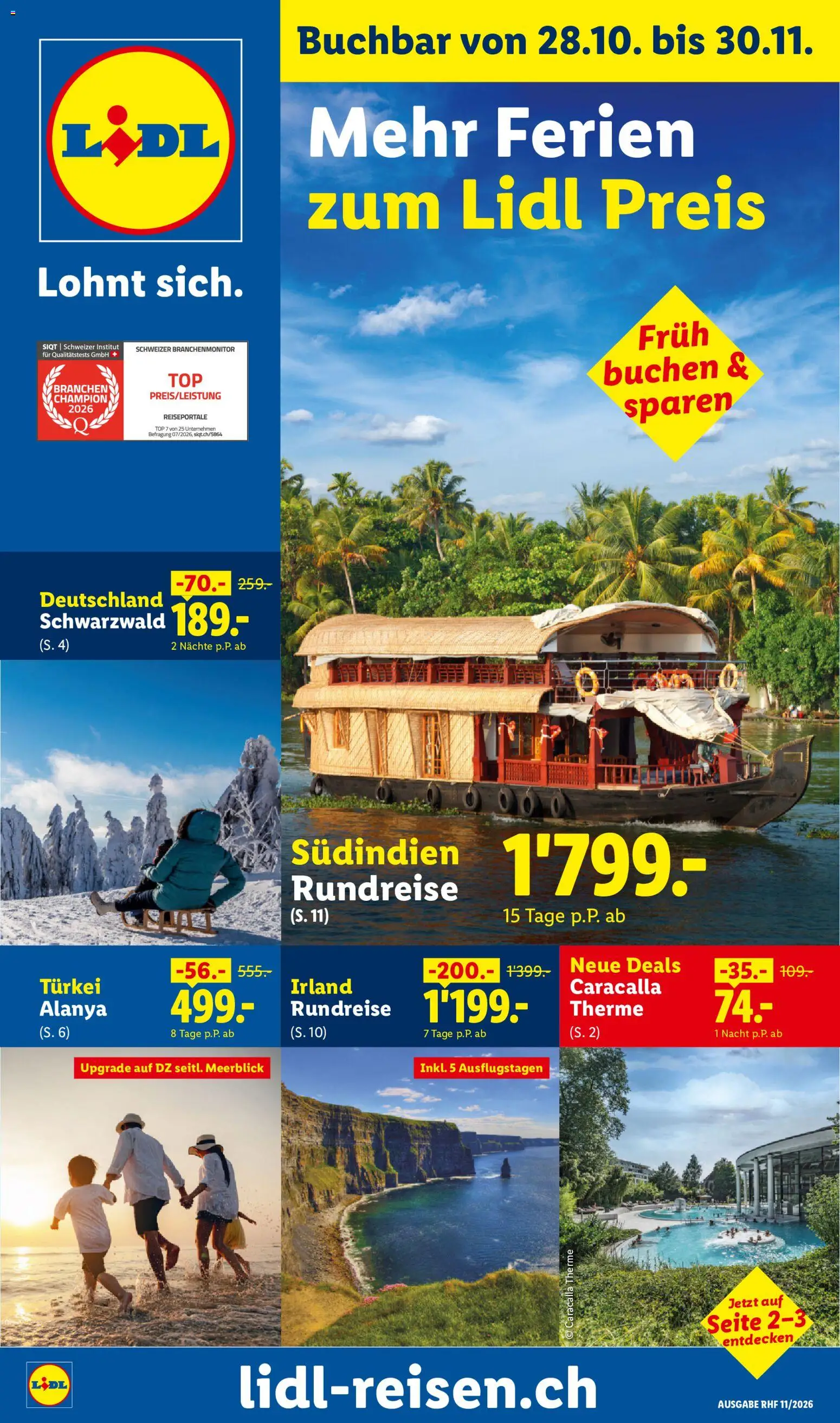 Vorschau des Merkblatts Lidl aktionen November Reise-Highlights vom Shop Lidl gültig von 28.10.2026 bis 30.11.2026 - Top