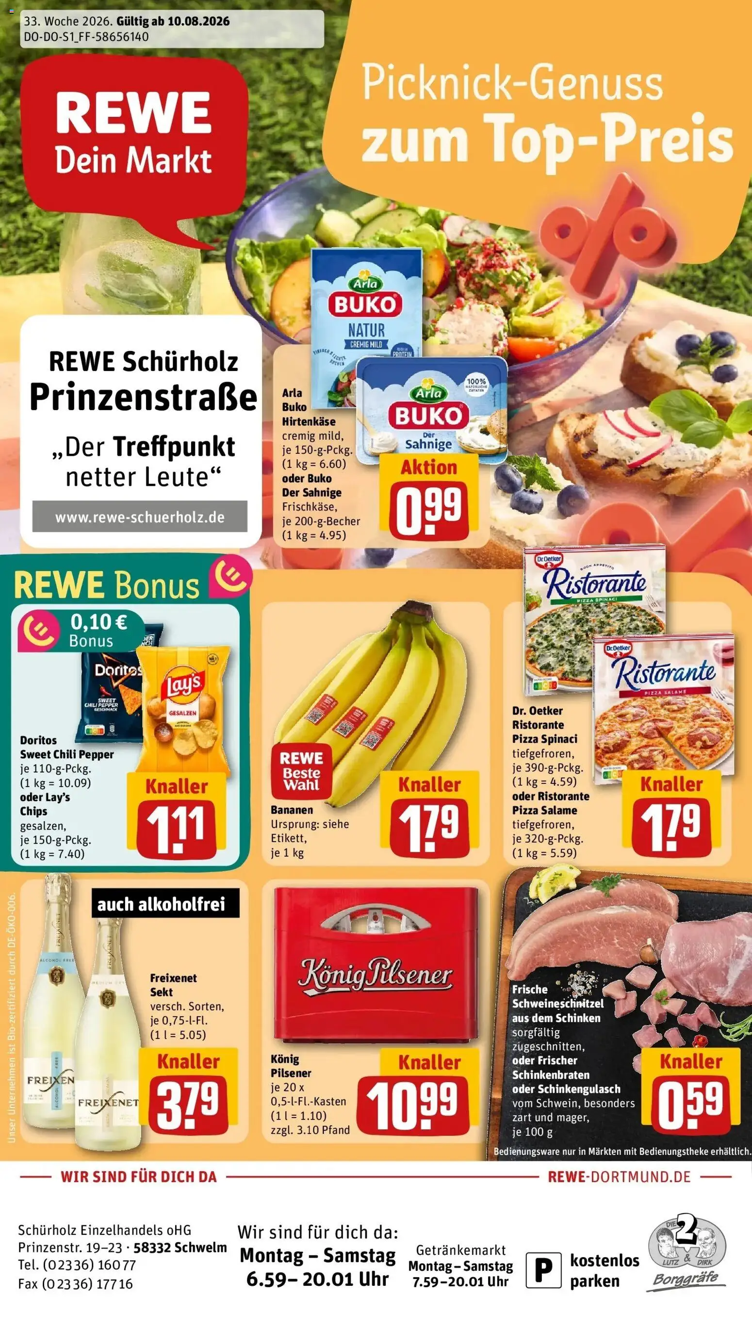Vorschau von dem Prospekt des Geschäftes Rewe, gültig ab dem 10.08.2026 - Pizza, Chips, Uhr, Ristorante, Chili, Sekt, Schinken, Freixenet
