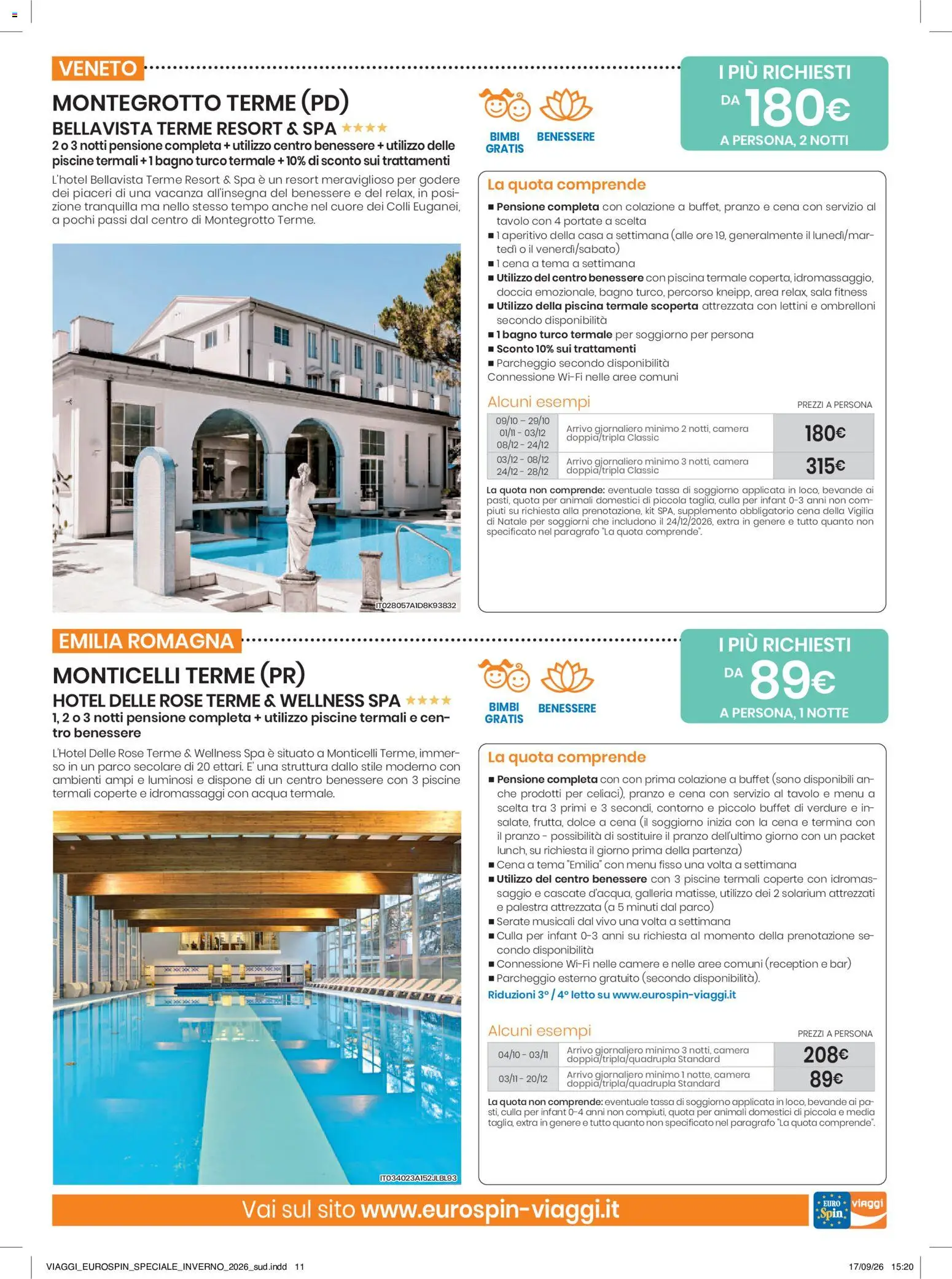 Anteprima dell'opuscolo Eurospin volantino Viaggi Sud dal negozio Eurospin valido da 17/09/2026 - Piscina, Acqua, Bagno, Letto, Verdure, Tavolo, Culla, Bevande