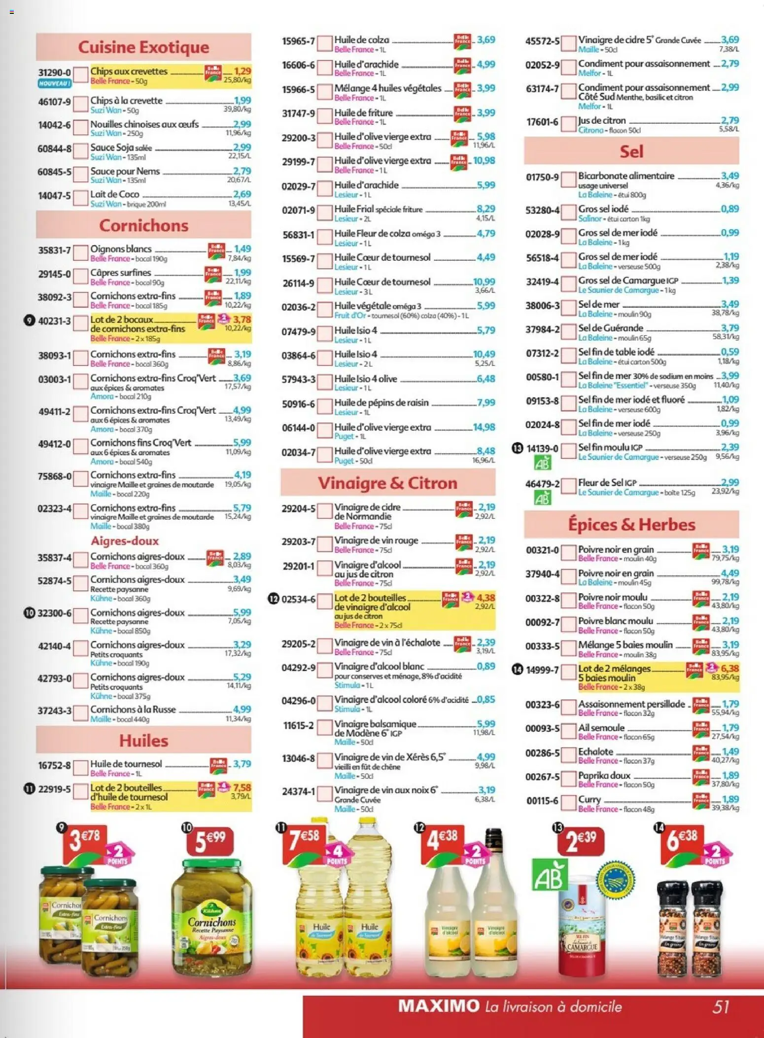 Prévisualisation de Maximo catalogue epicerie du magasin Maximo formulaire valide 26/10/2026 - Œufs, Vinaigre de cidre, Nouilles, Semoule, Câpres, Crevettes, Huile de colza, Vinaigre de vin