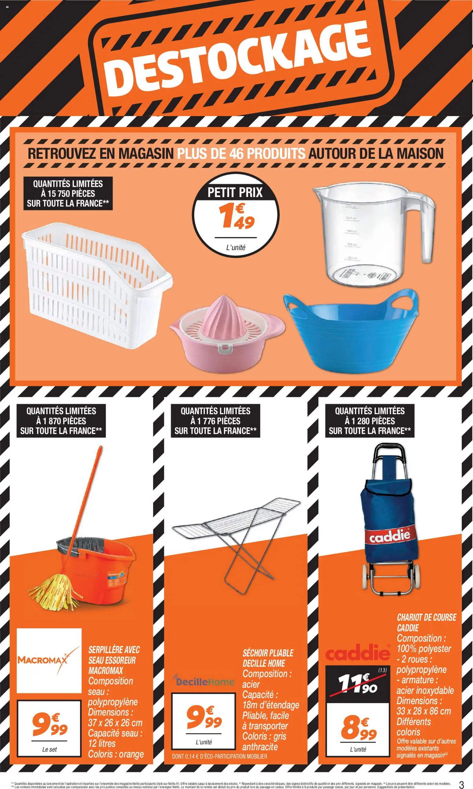 Prévisualisation de Netto destockage septembre du magasin Netto formulaire valide 01/09/2026 - Orange, Serpillère, Chariot, Chariot de course, Séchoir, Seau essoreur