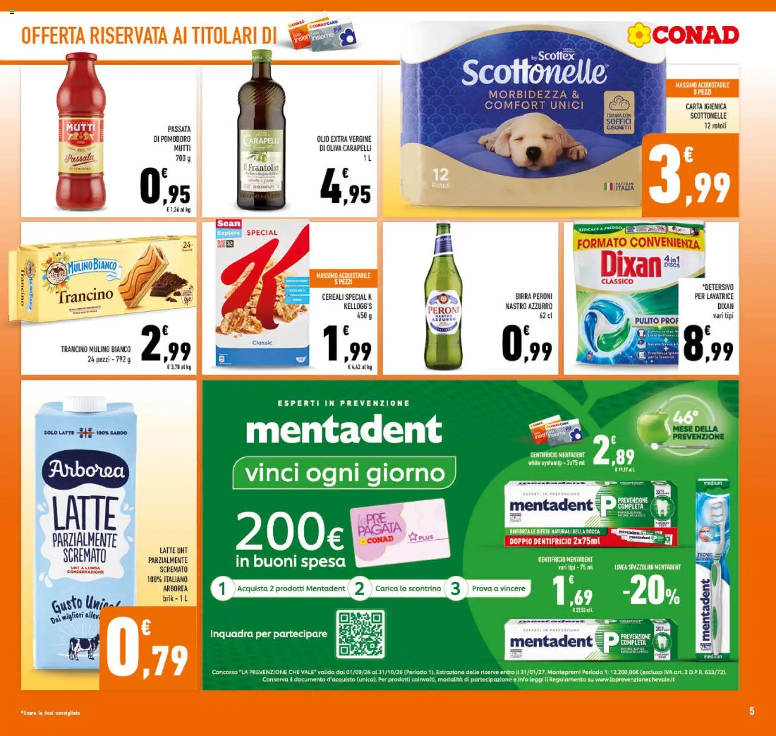 Anteprima dell'opuscolo Conad volantino Campania dal negozio Conad valido da 21/10/2026 - Lavatrice, Latte, Pomodoro, Cereali, Carta igienica, Passata di pomodoro, Mutti, Dentifricio