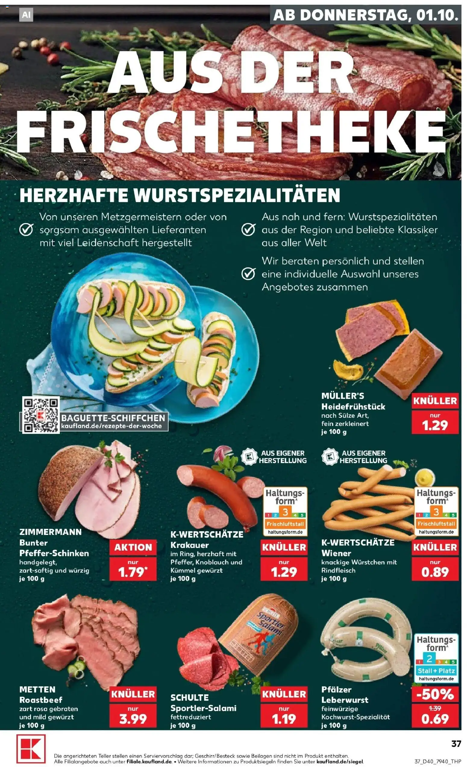 Vorschau von dem Prospekt des Geschäftes Kaufland, gültig ab dem 01.10.2026 - Roastbeef, Knoblauch, Salami, Rindfleisch, Beilagen