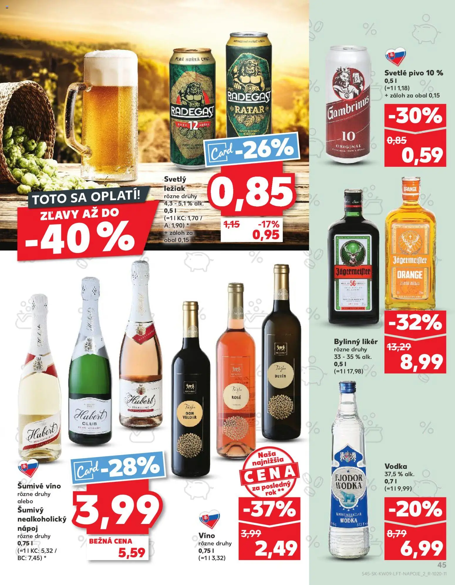 Náhľad Kaufland letáku platného od 26.02.2026 - Pivo, Víno, Vodka, Jägermeister, Radegast, Gambrinus, Šumivé víno, Bylinný likér