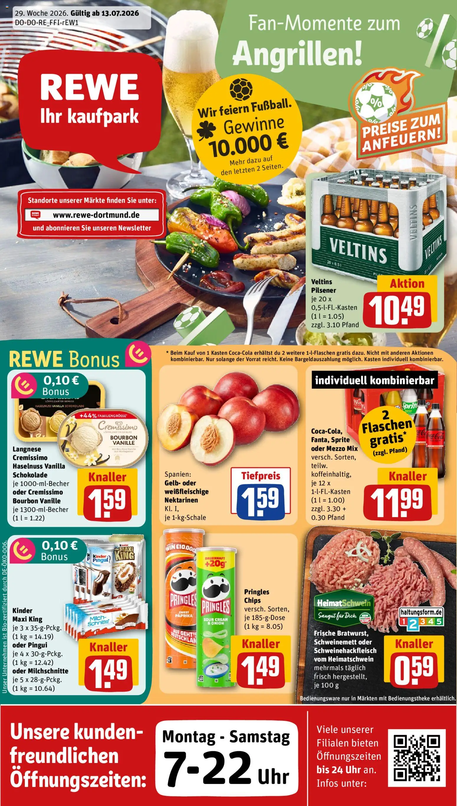 Vorschau von dem Prospekt des Geschäftes Rewe ihr Kaufpark, gültig ab dem 13.07.2026 - Uhr, Milch, Nektarinen, Veltins, Sprite, Bourbon, Mezzo mix, Oder mezzo mix