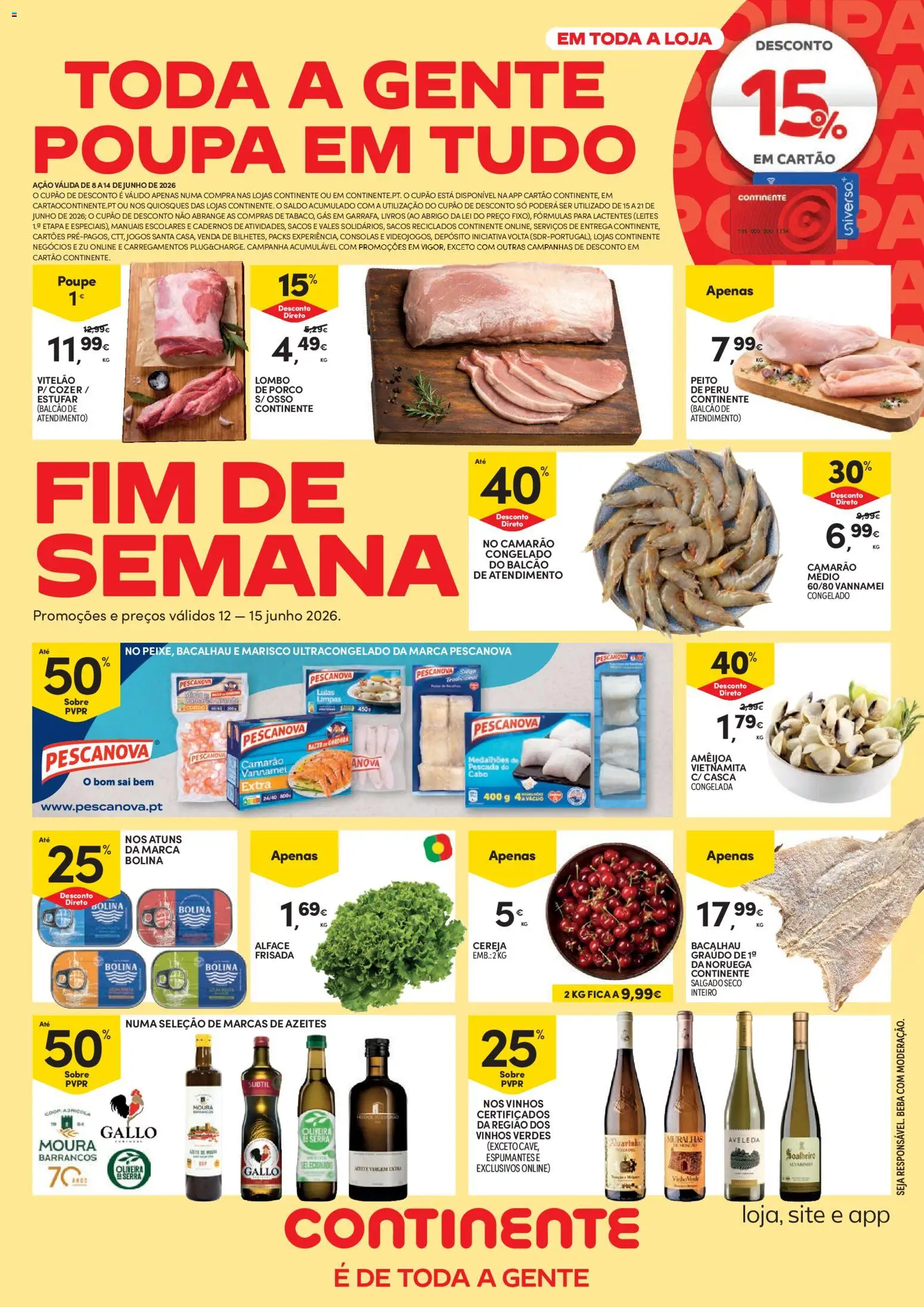 Pré-visualização do folheto da loja Continente válida a partir de 12/06/2026 - Bacalhau, Livros, Vinho, Peru, Camarão, Cereja, Lombo de porco, Cabo