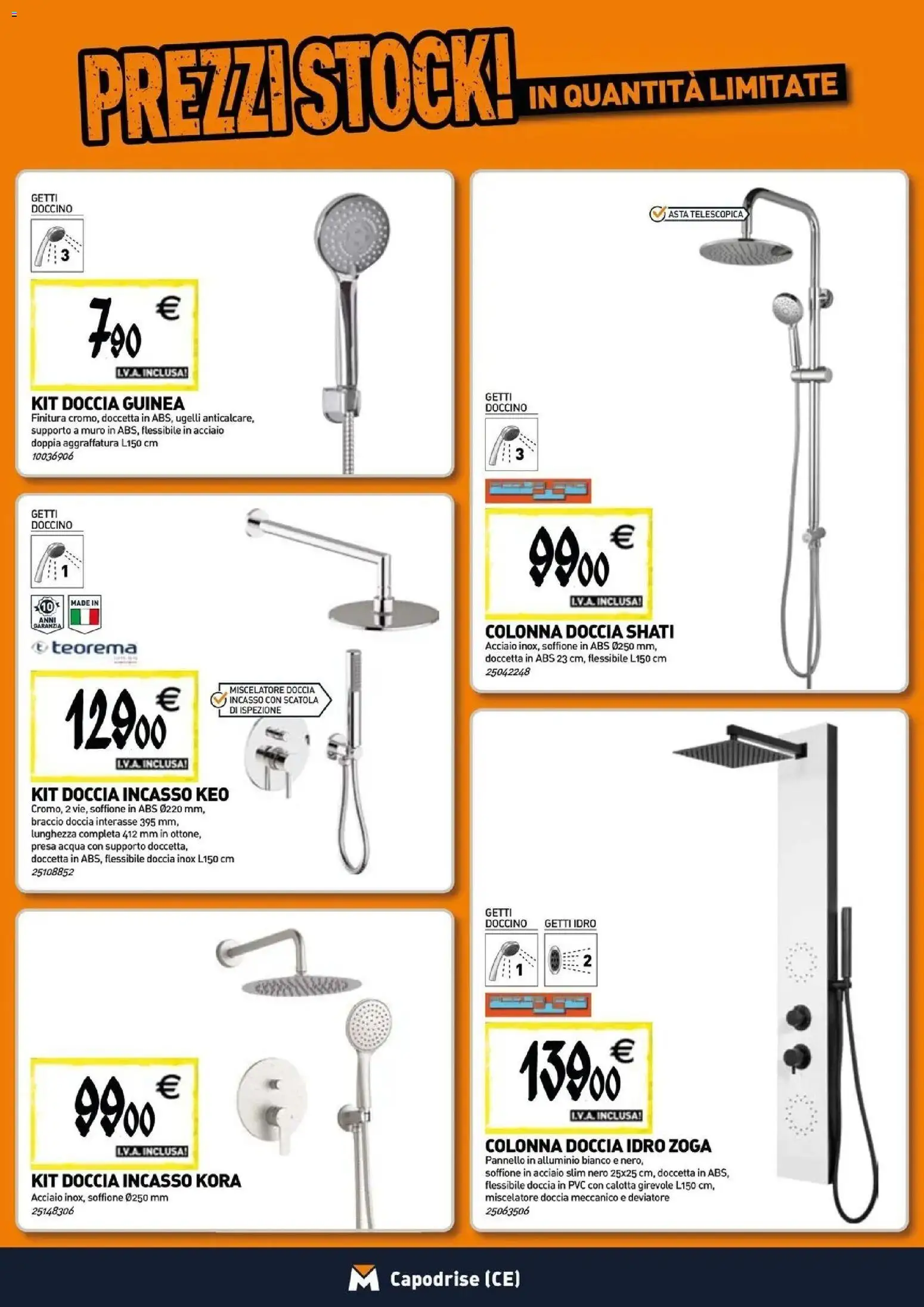 Anteprima dell'opuscolo TECNOMAT catalogo Capodrise dal negozio TECNOMAT valido da 29/10/2026 - Acqua, Doccia, Alluminio, Miscelatore, Presa, Scatola