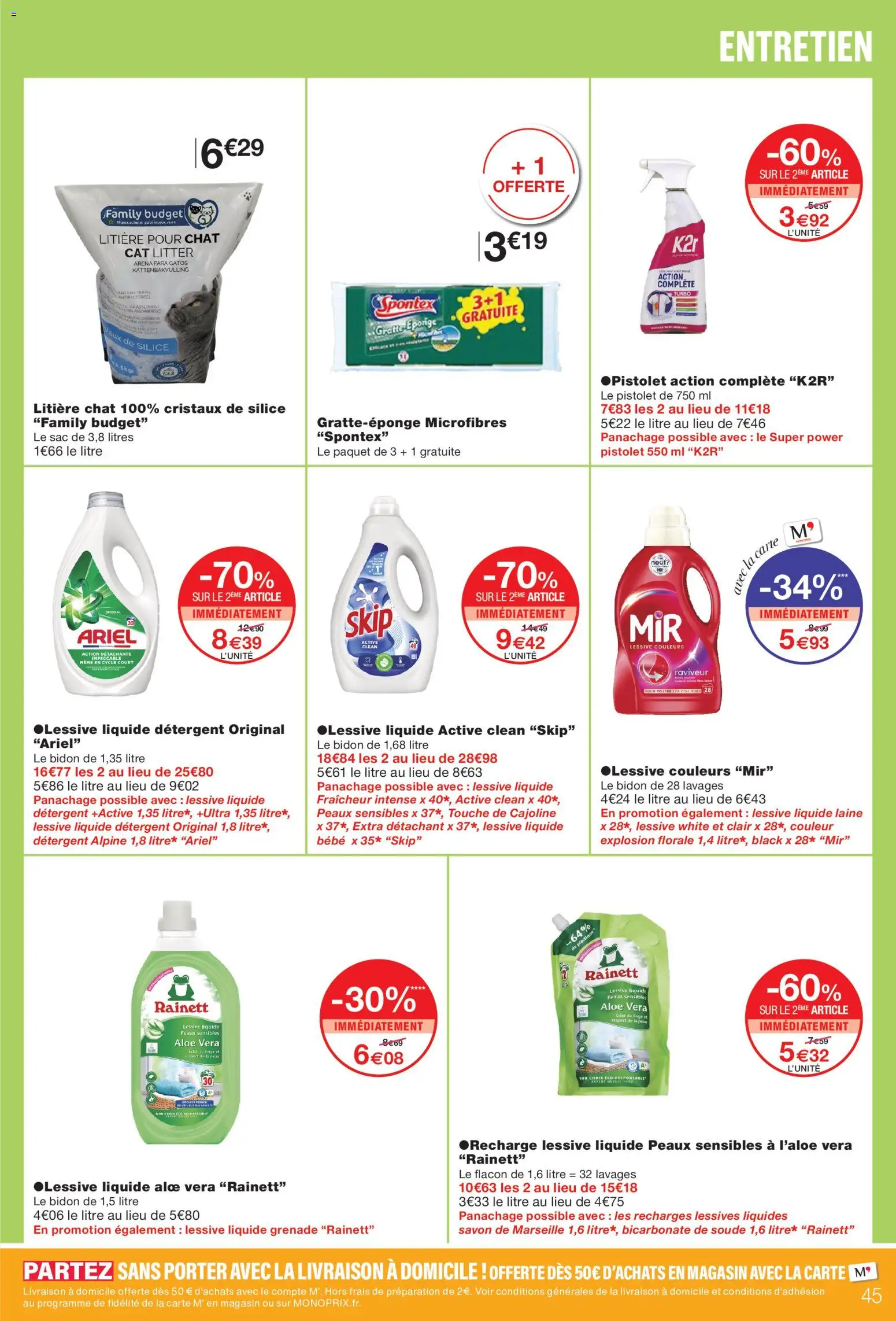 Prévisualisation de Monoprix catalogue du magasin Monoprix formulaire valide 08/09/2026 - Bicarbonate de soude, Ariel, Lessive, Savon, Skip, Détergent, Lessive Liquide, Détachant