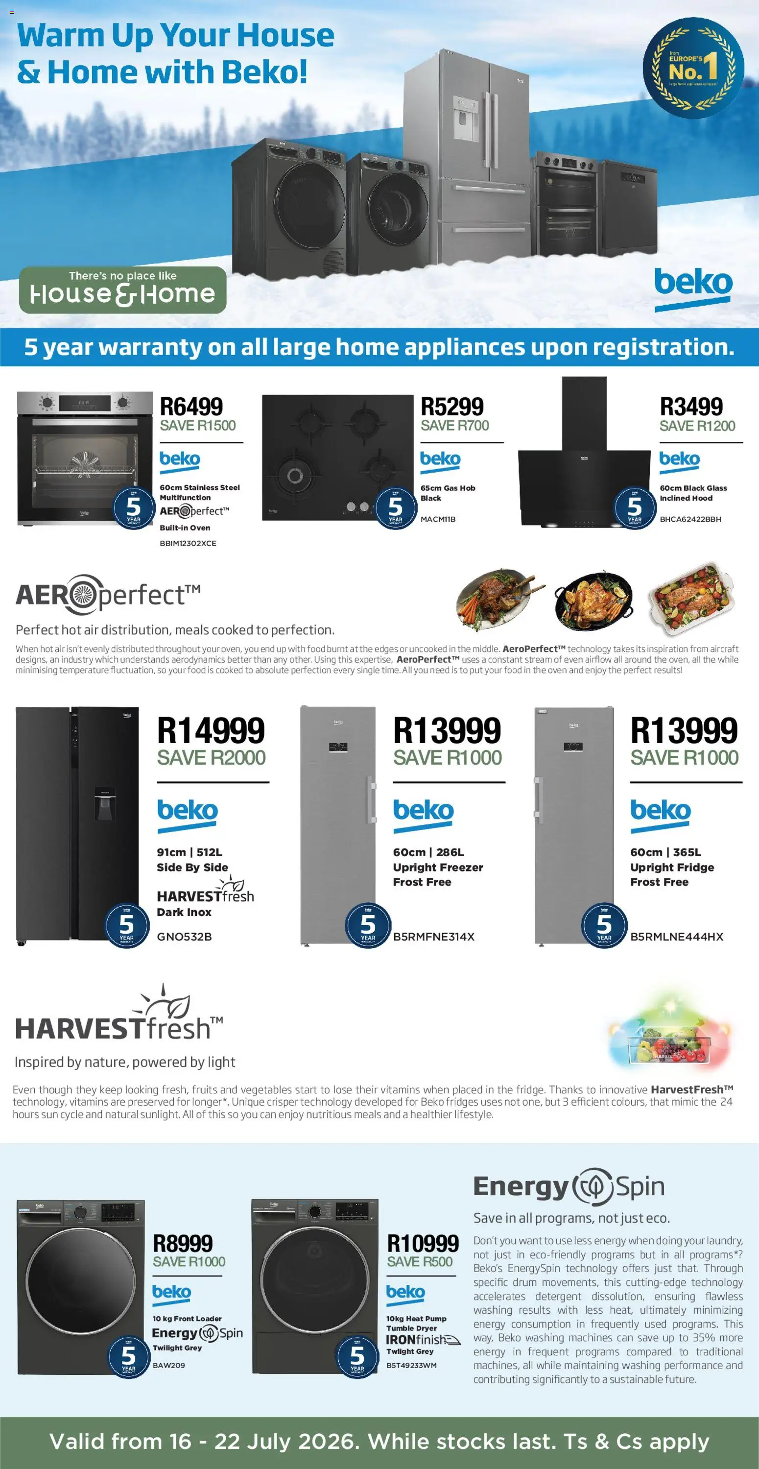 Preview of House and Home flyer valid from 16/07/2026 - Fridge, Vegetables, Light, Oven, Freezer, Vitamins, Hood, Dryer