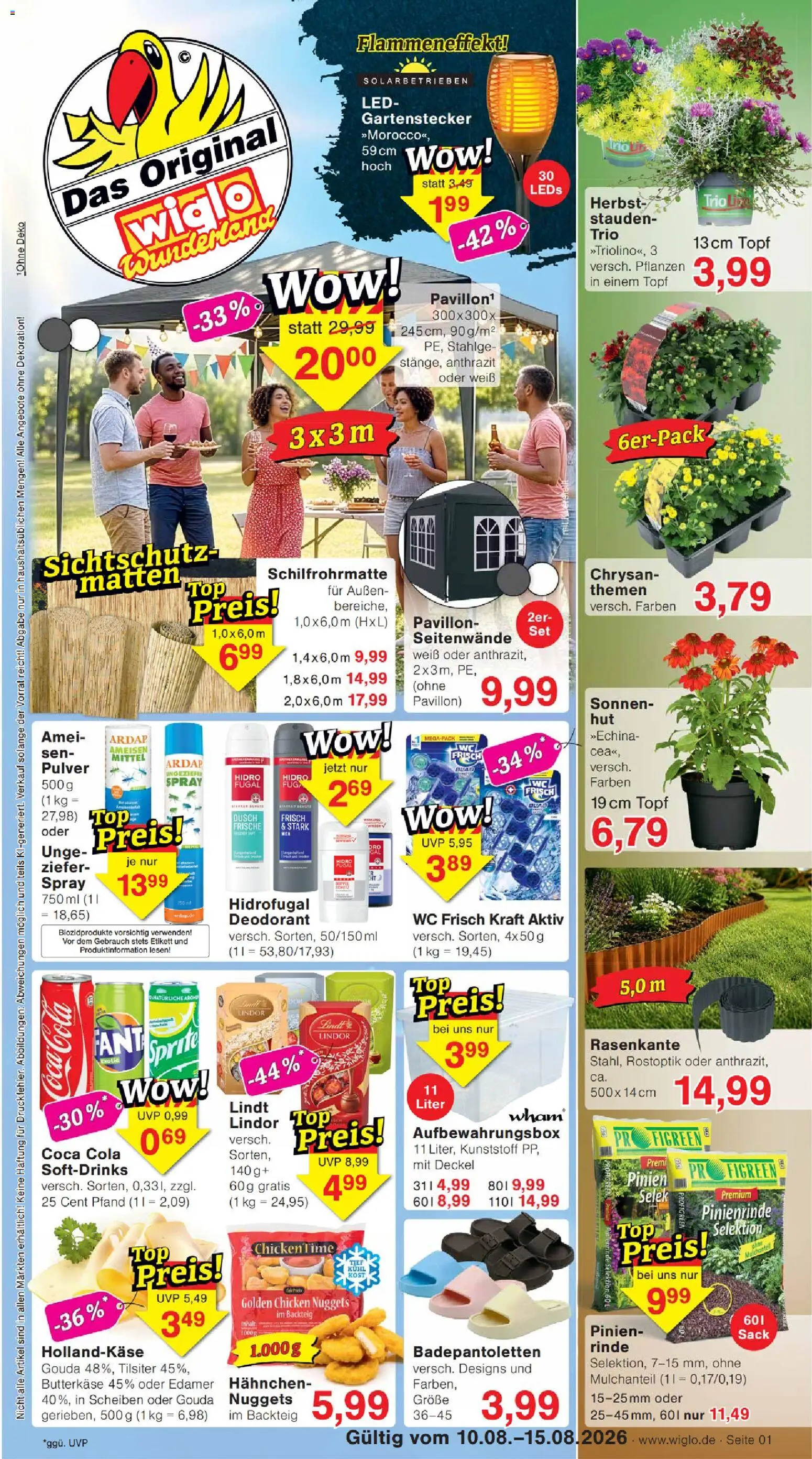 Vorschau von dem Prospekt des Geschäftes Wiglo Wunderland, gültig ab dem 10.08.2026 - Coca cola, Lindt, Cola, Deodorant, Sprite, Gouda, Wc frisch, Hahnchen
