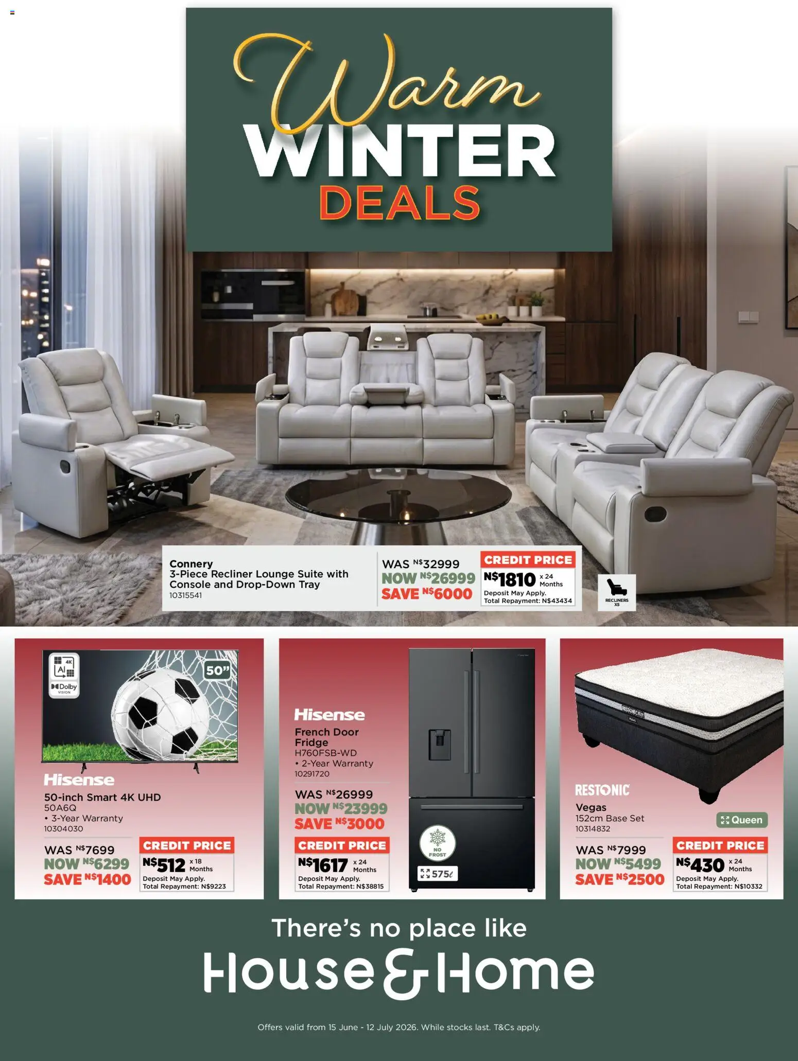 Preview of House and Home flyer valid from 15/06/2026 - Fridge, Lounge suite, Tray