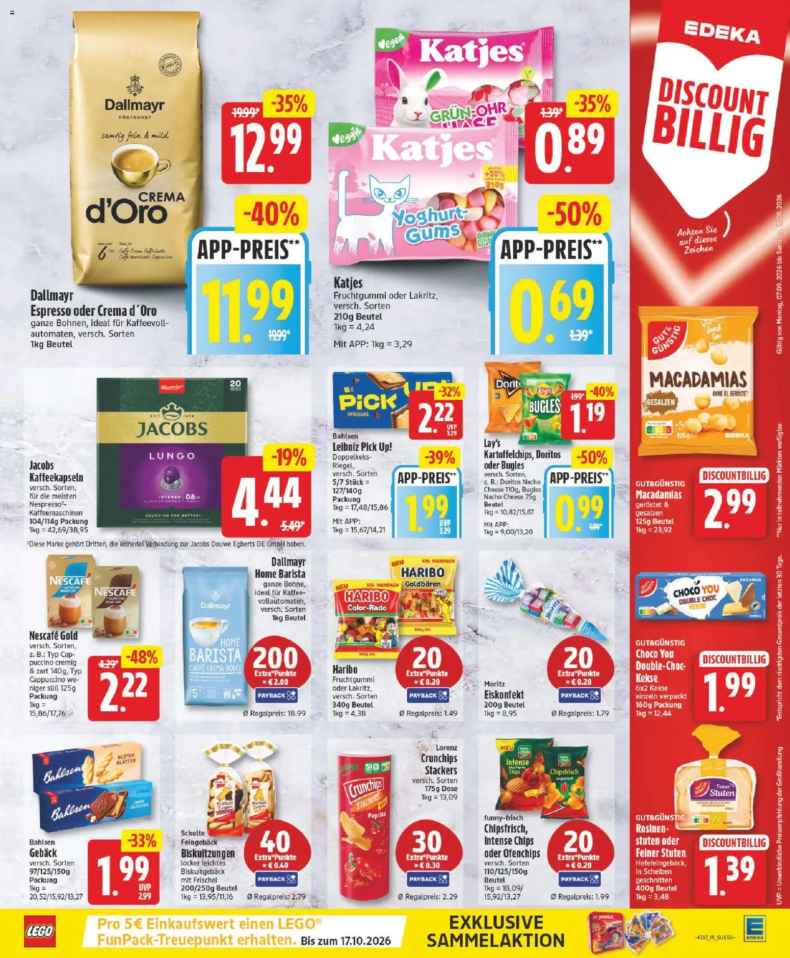 Vorschau von dem Prospekt des Geschäftes Edeka, gültig ab dem 07.09.2026 - Kaffee, Chips, Butter, Dallmayr, Paprika, Katjes, Nescafe, Rosinen