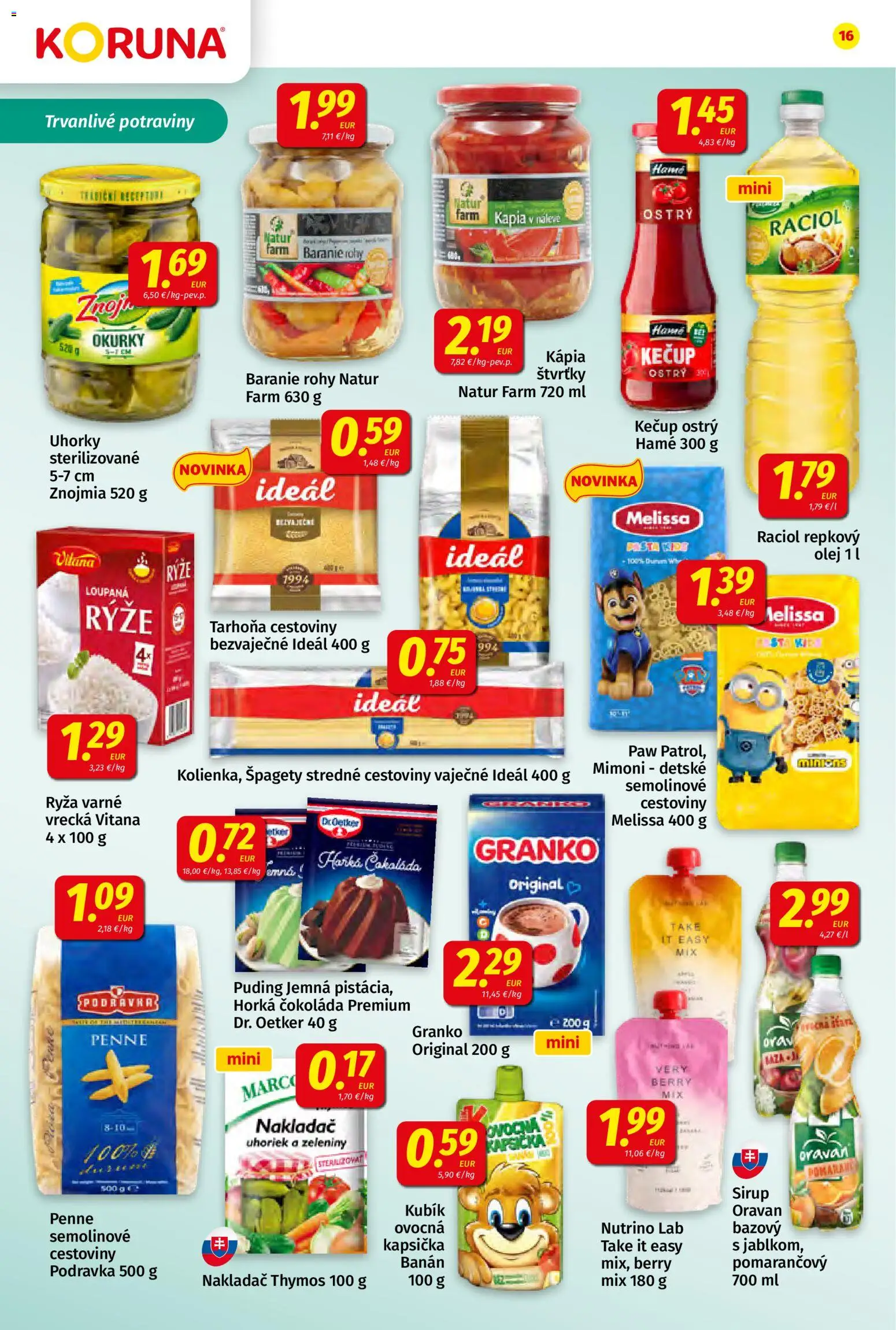 Náhľad Koruna letáku platného od 11.09.2026 - Olej, Špagety, Puding, Tarhoňa, Sirup, Granko, Vaňa, Kápia