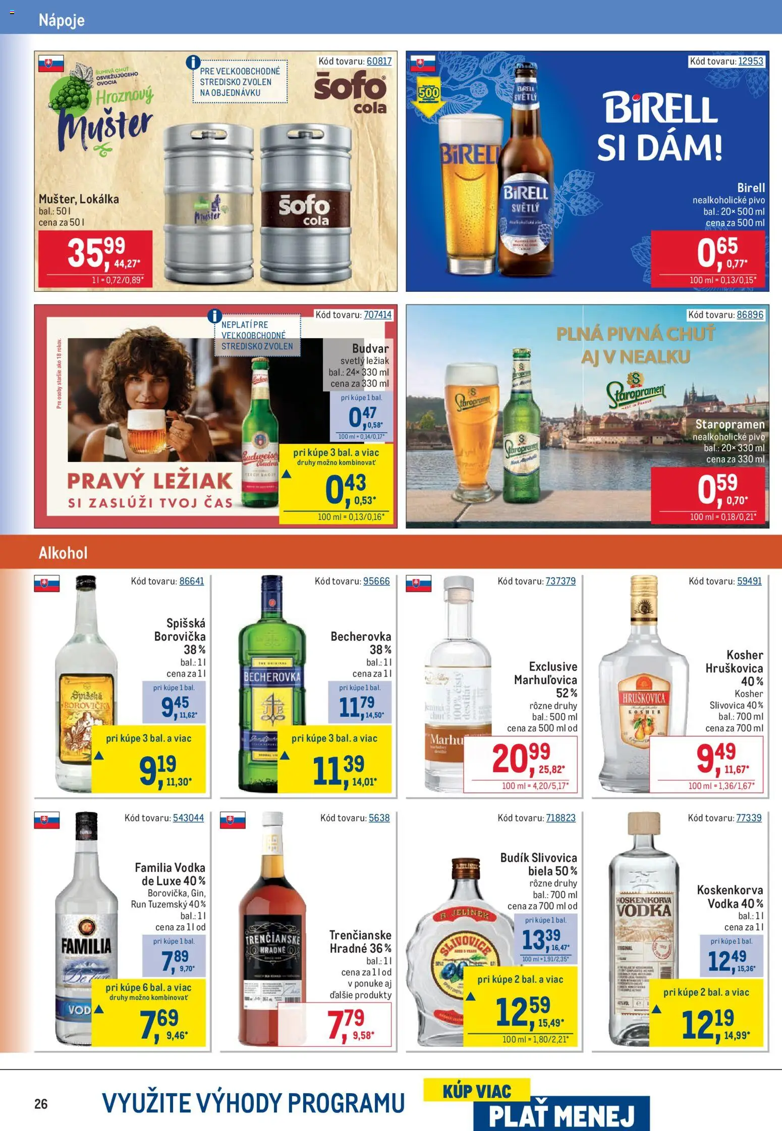 Náhľad Metro letáku platného od 07.10.2026 - Pivo, Alkohol, Vodka, Borovička, Slivovica, Birell, Staropramen, Budvar
