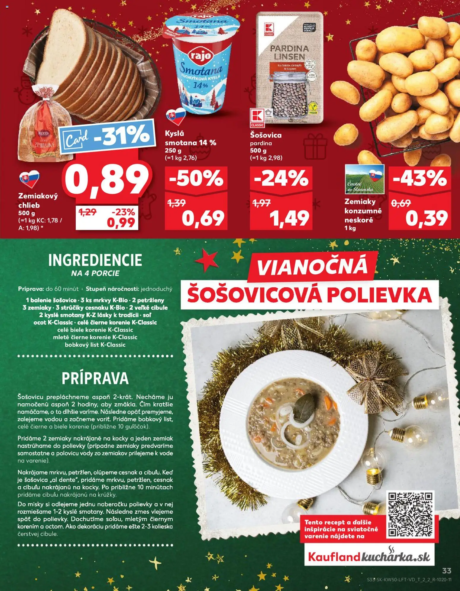 Náhľad Kaufland letáku platného od 11.12.2025 - Chlieb, Soľ, Kyslá smotana, Cesnak, Zemiaky, Ocot, Šošovica, Čierne korenie