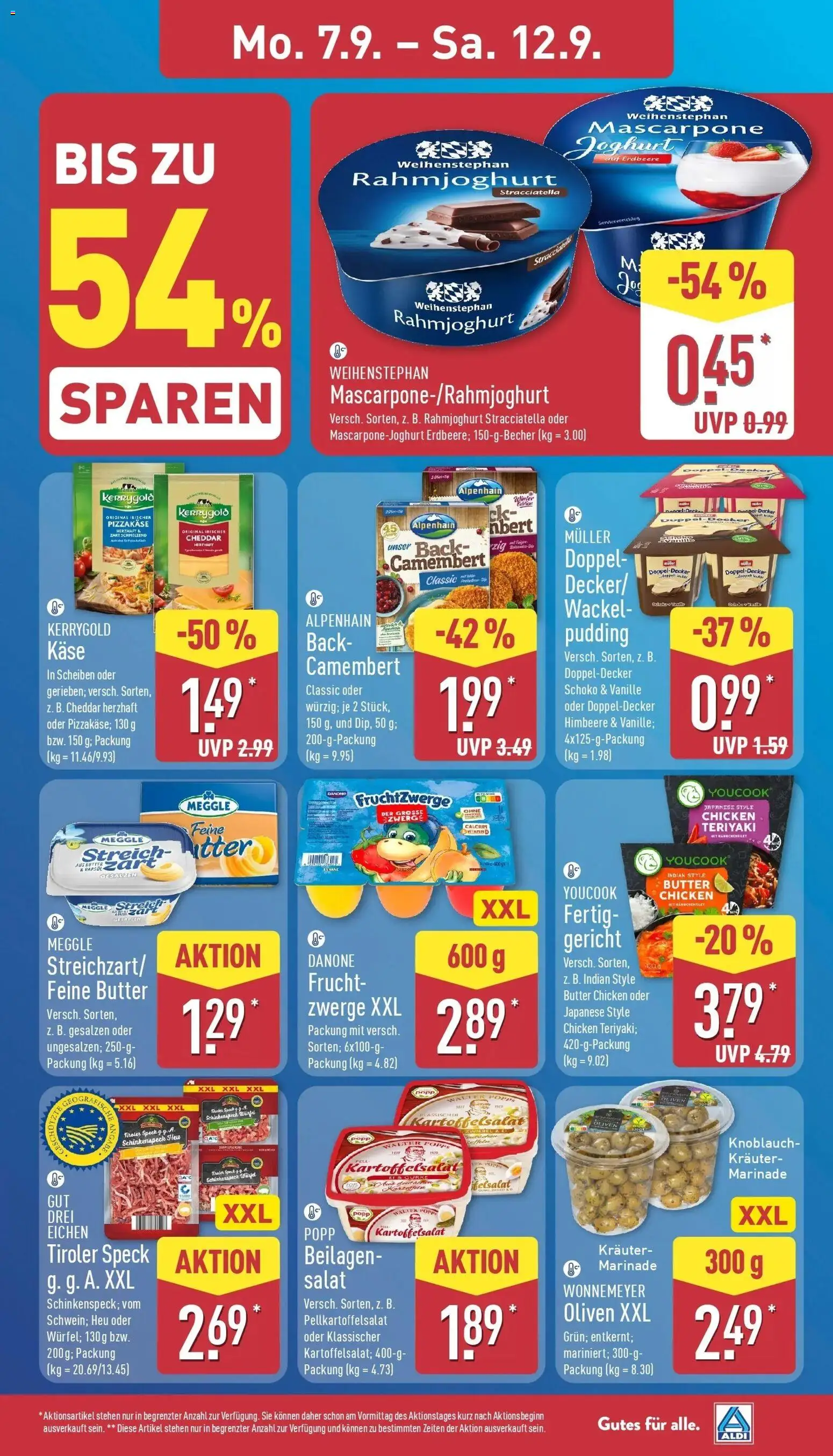 Vorschau von dem Prospekt des Geschäftes Aldi, gültig ab dem 07.09.2026 - Butter, Käse, Salat, Himbeere, Vanille, Fruchtzwerge, Youcook, Beilagen